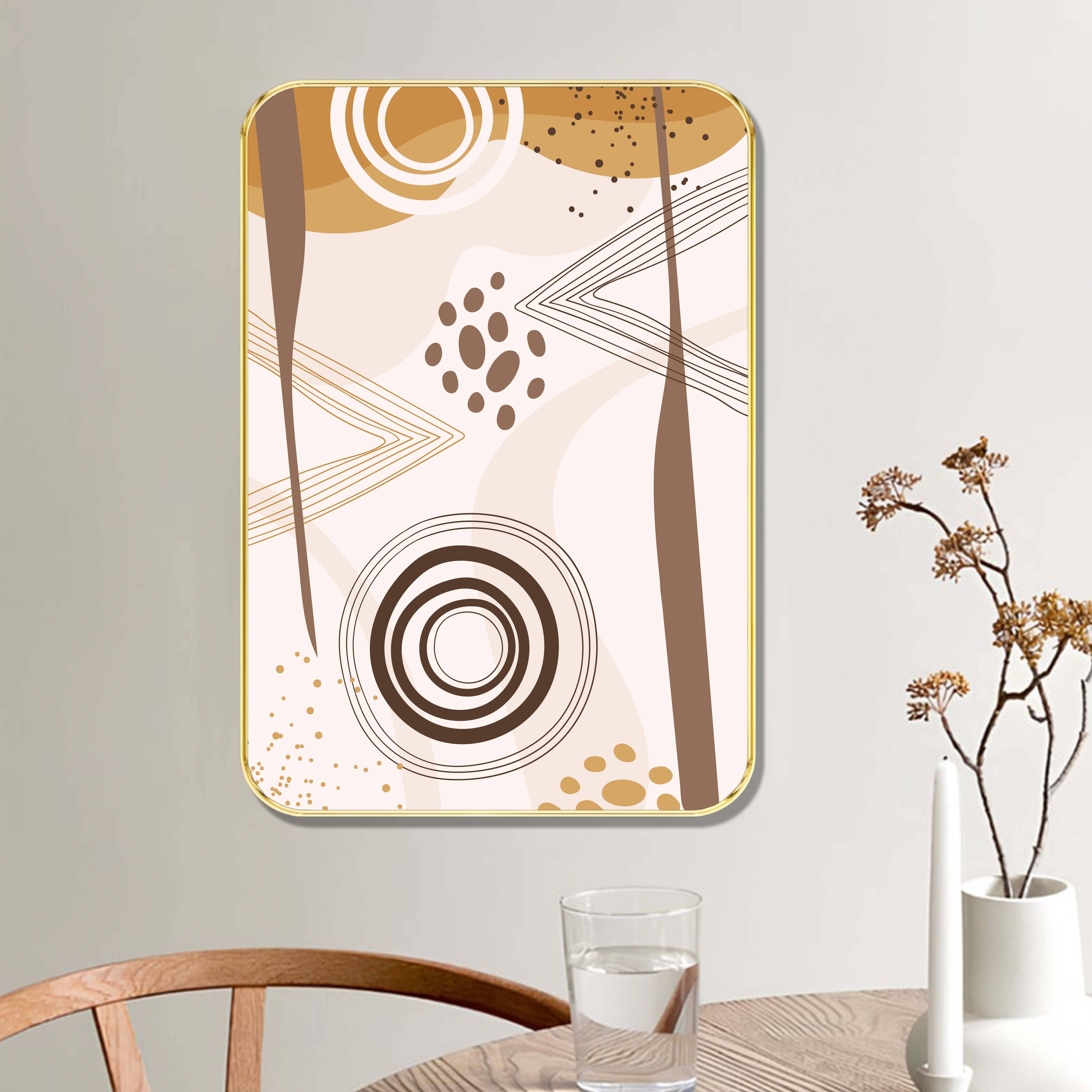     			Saf Earthy Abstract Geometric Wall Art – Modern Line Art with Beige & Brown Tones in Golden Frame | Elegant Minimal Wall Painting for Living Room, Bedroom, Office & Lounge