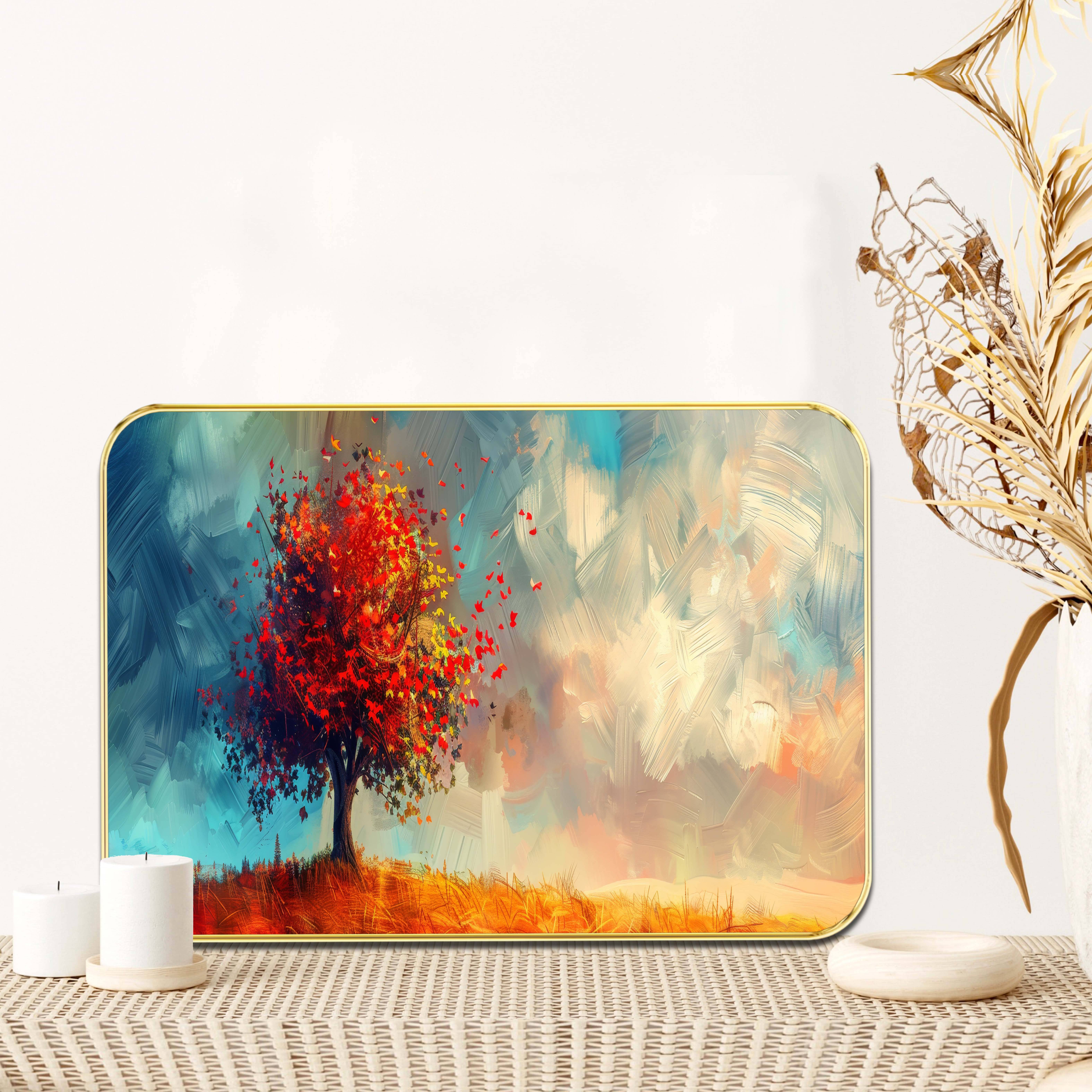     			Saf Golden Framed Autumn Tree Wall Art | Colorful Abstract Landscape Painting for Living Room, Bedroom & Office | Large Modern Nature Artwork