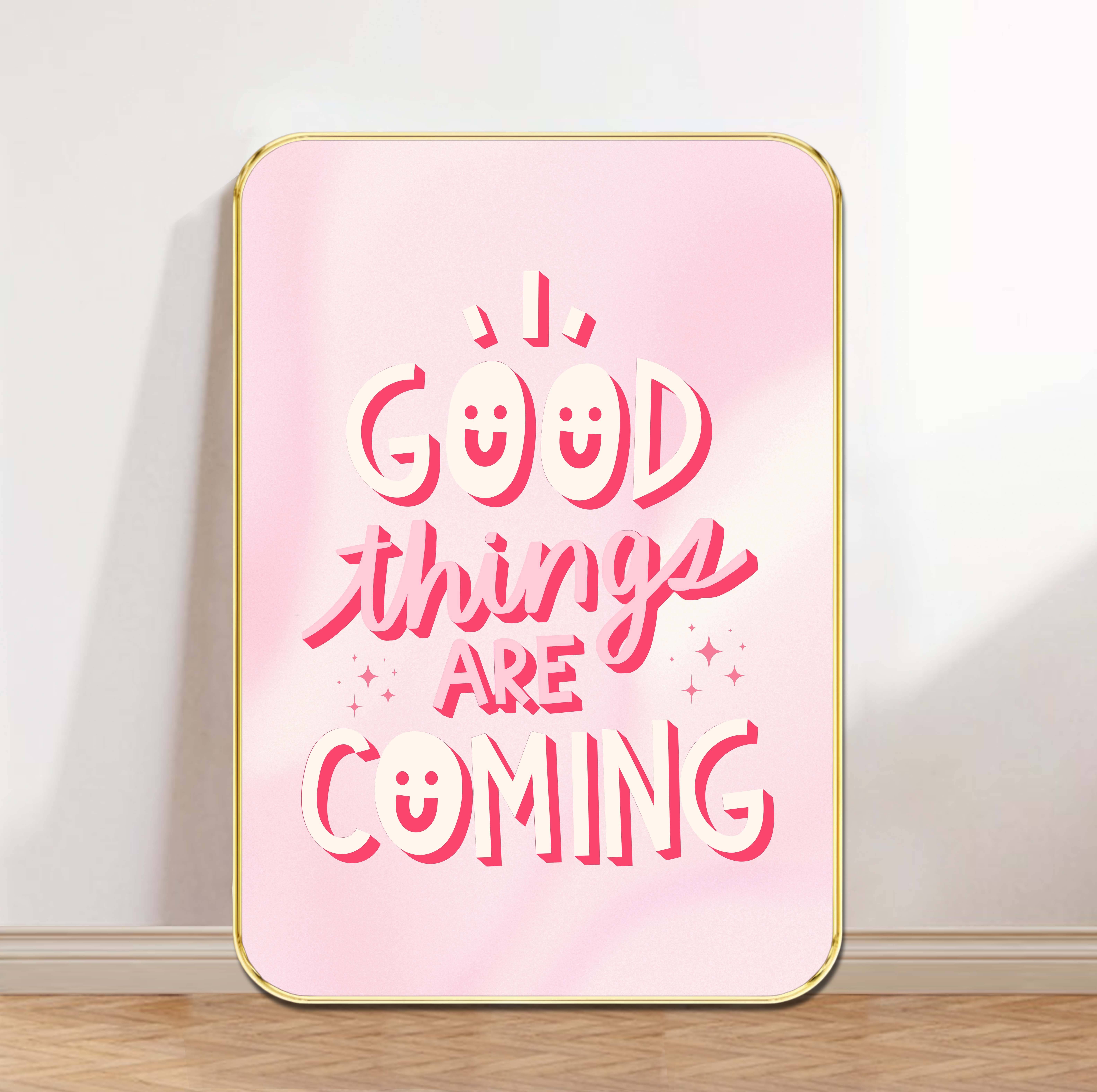Saf “Good Things Are Coming” Wall Art with Gold Frame – Positive Quote Motivational Poster in Pink Aesthetic – Uplifting Decorative Art for Home, Bedroom, Office Saf “Good Things Are Coming” Wall Art with Gold Frame – Positive Quote Motivational Poster in Pink Aesthetic – Uplifting Decorative Art for Home, Bedroom, Office