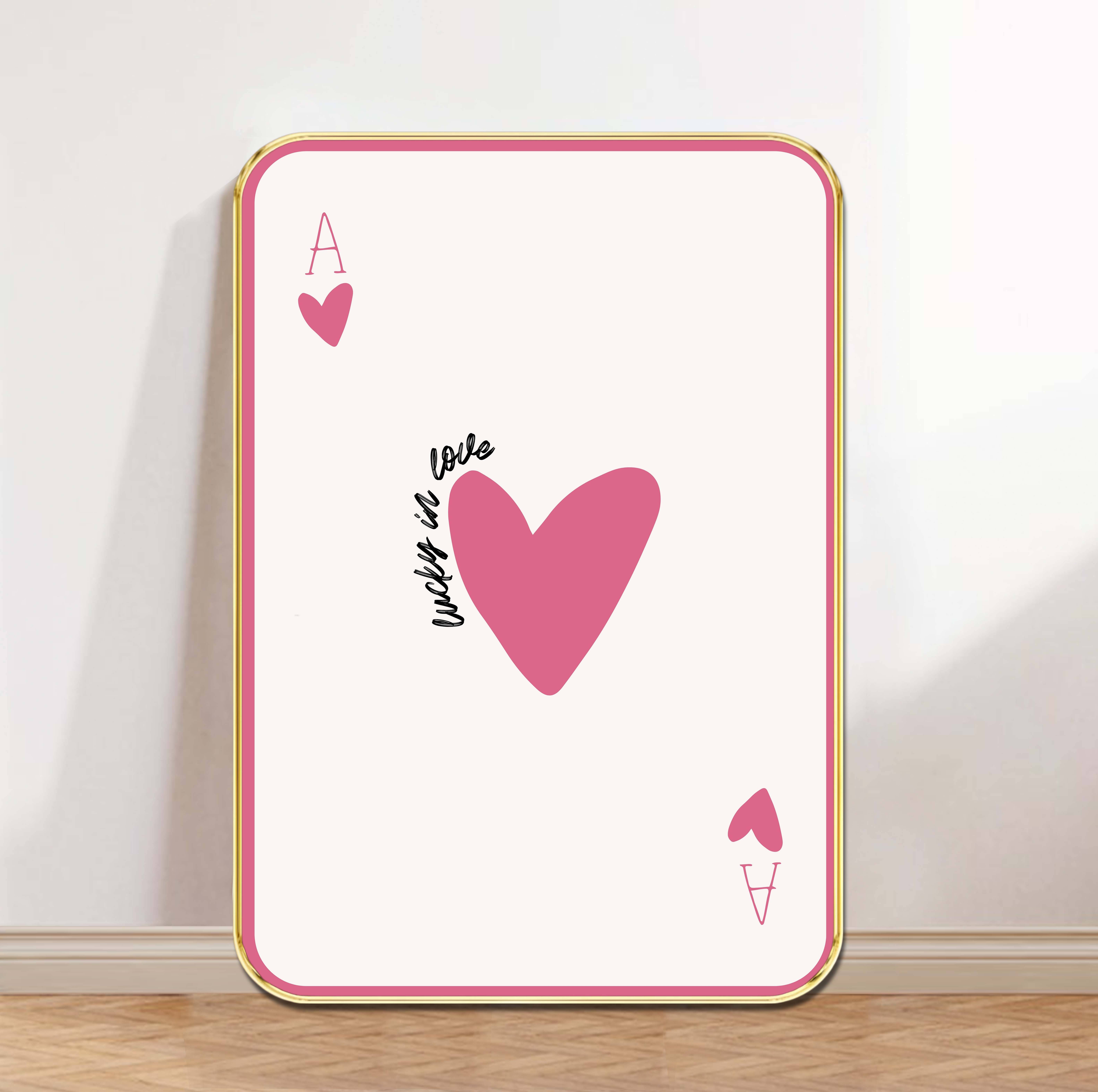 Saf Lucky in Love – Ace of Hearts Romantic Wall Art – Pink Heart Playing Card Design – Gold Framed Inspirational Art Print for Bedroom, Living Room & Gifts     			Saf Lucky in Love – Ace of Hearts Romantic Wall Art – Pink Heart Playing Card Design – Gold Framed Inspirational Art Print for Bedroom, Living Room & Gifts