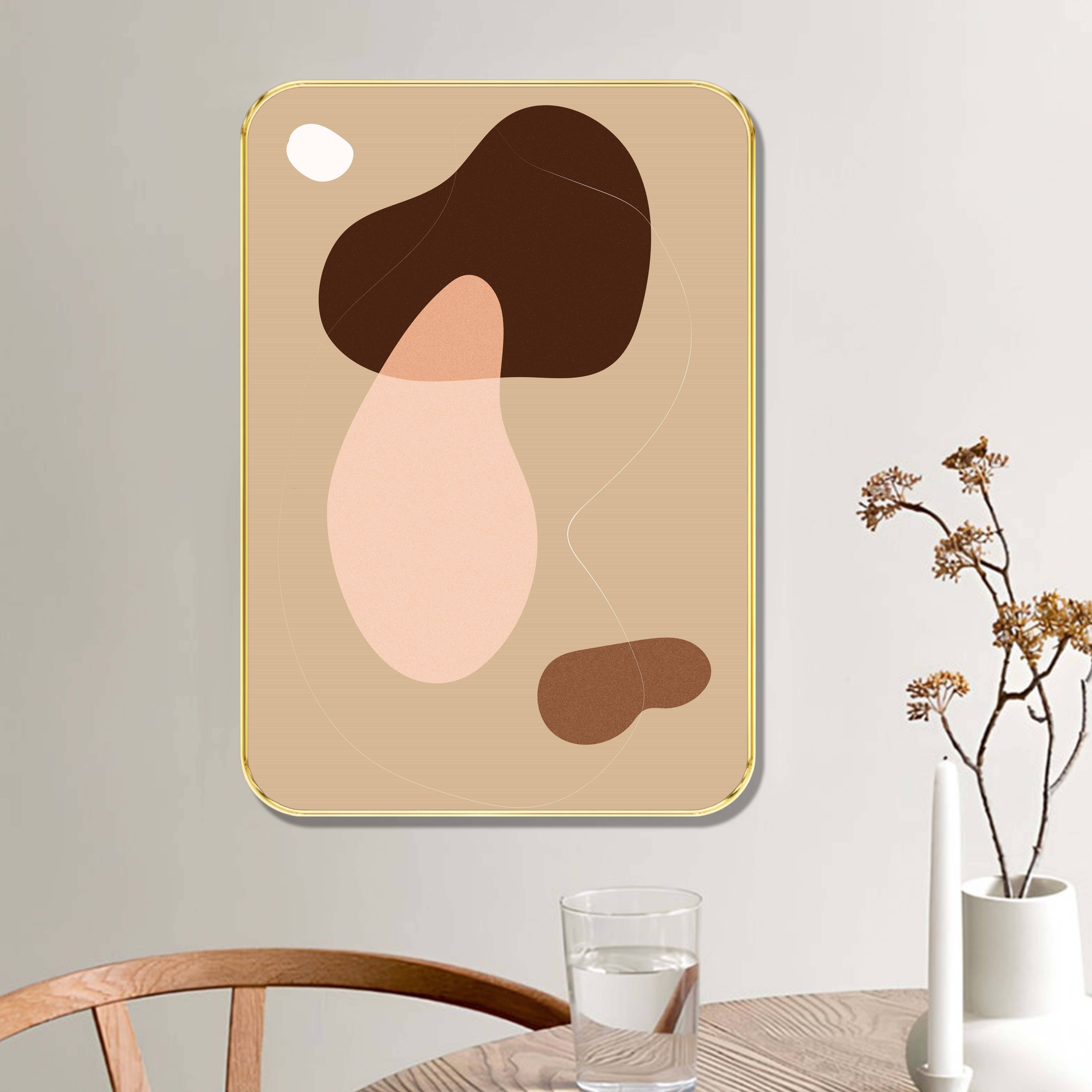 Saf Modern Abstract Wall Art with Golden Frame | Aesthetic Minimalist Shapes | Beige & Brown Tone Decorative Painting for Living Room, Bedroom, Office Saf Modern Abstract Wall Art with Golden Frame | Aesthetic Minimalist Shapes | Beige & Brown Tone Decorative Painting for Living Room, Bedroom, Office