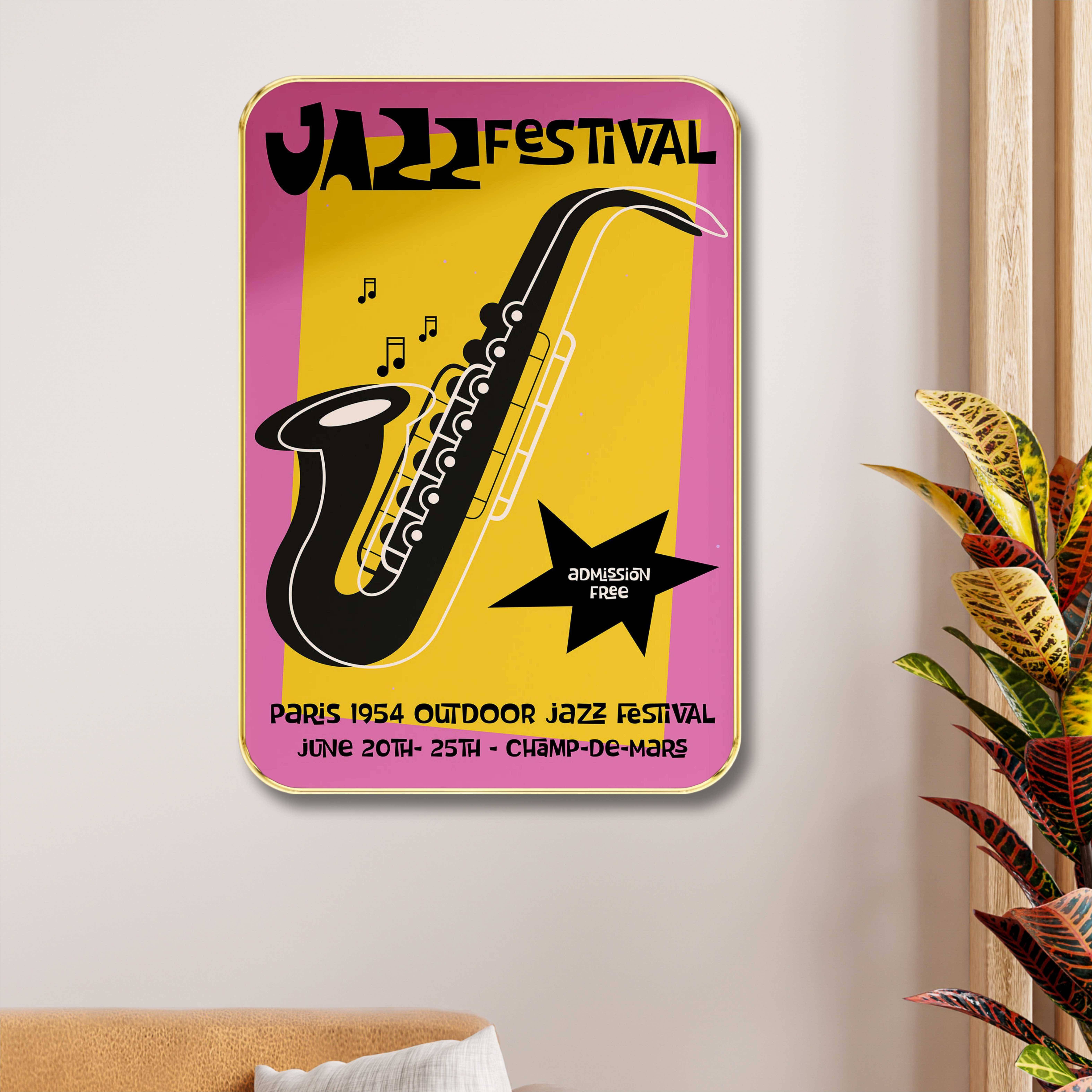     			Saf Paris Jazz Festival Wall Art – Retro Saxophone Poster – 1954 Outdoor Jazz Event Artwork – Bold Music Decor for Living Room, Studio, or Bar