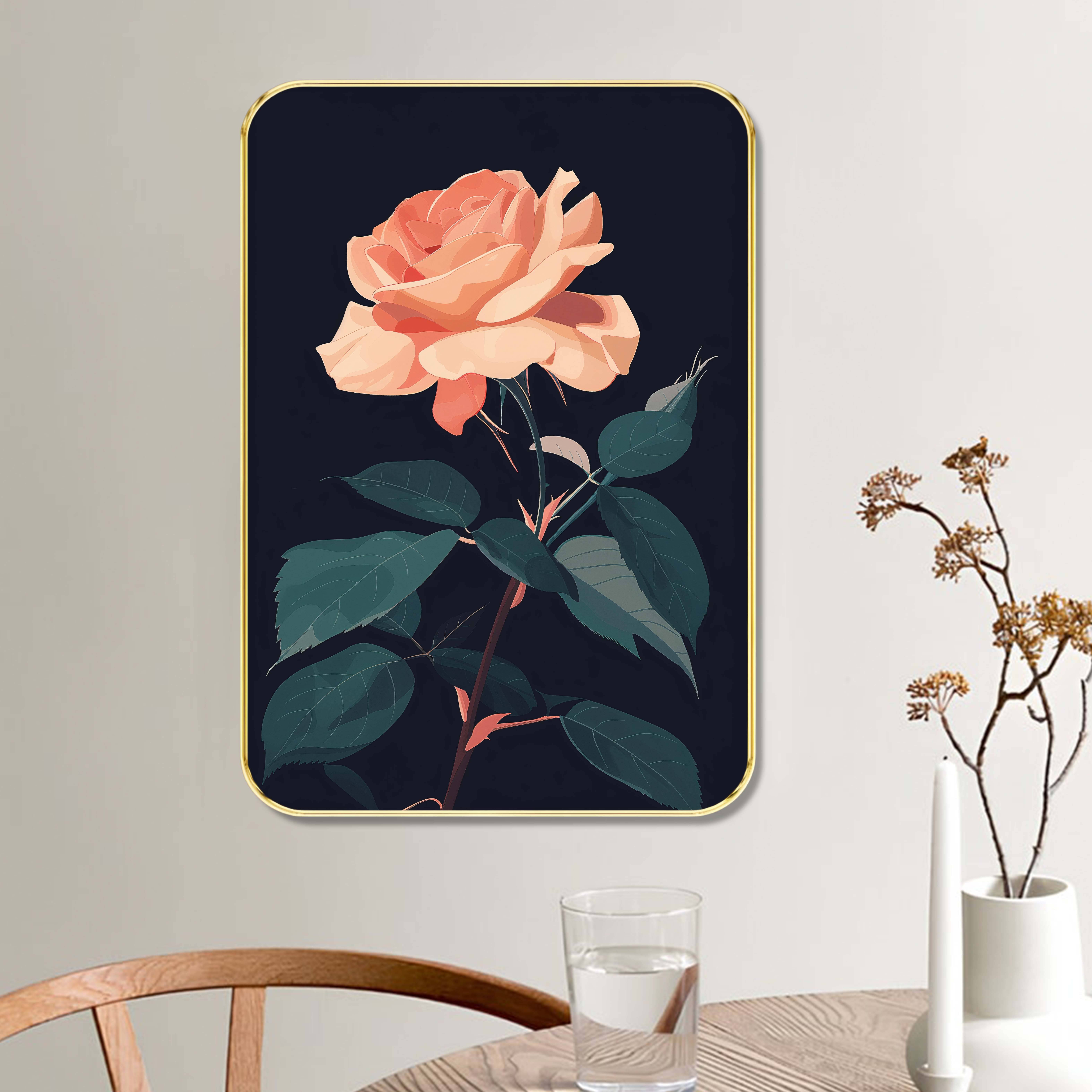 Saf Peach Rose Wall Art with Golden Frame | Elegant Floral Wall Painting on Black Background | Decorative Botanical Artwork for Living Room Bedroom Hallway Office |     			Saf Peach Rose Wall Art with Golden Frame | Elegant Floral Wall Painting on Black Background | Decorative Botanical Artwork for Living Room Bedroom Hallway Office |