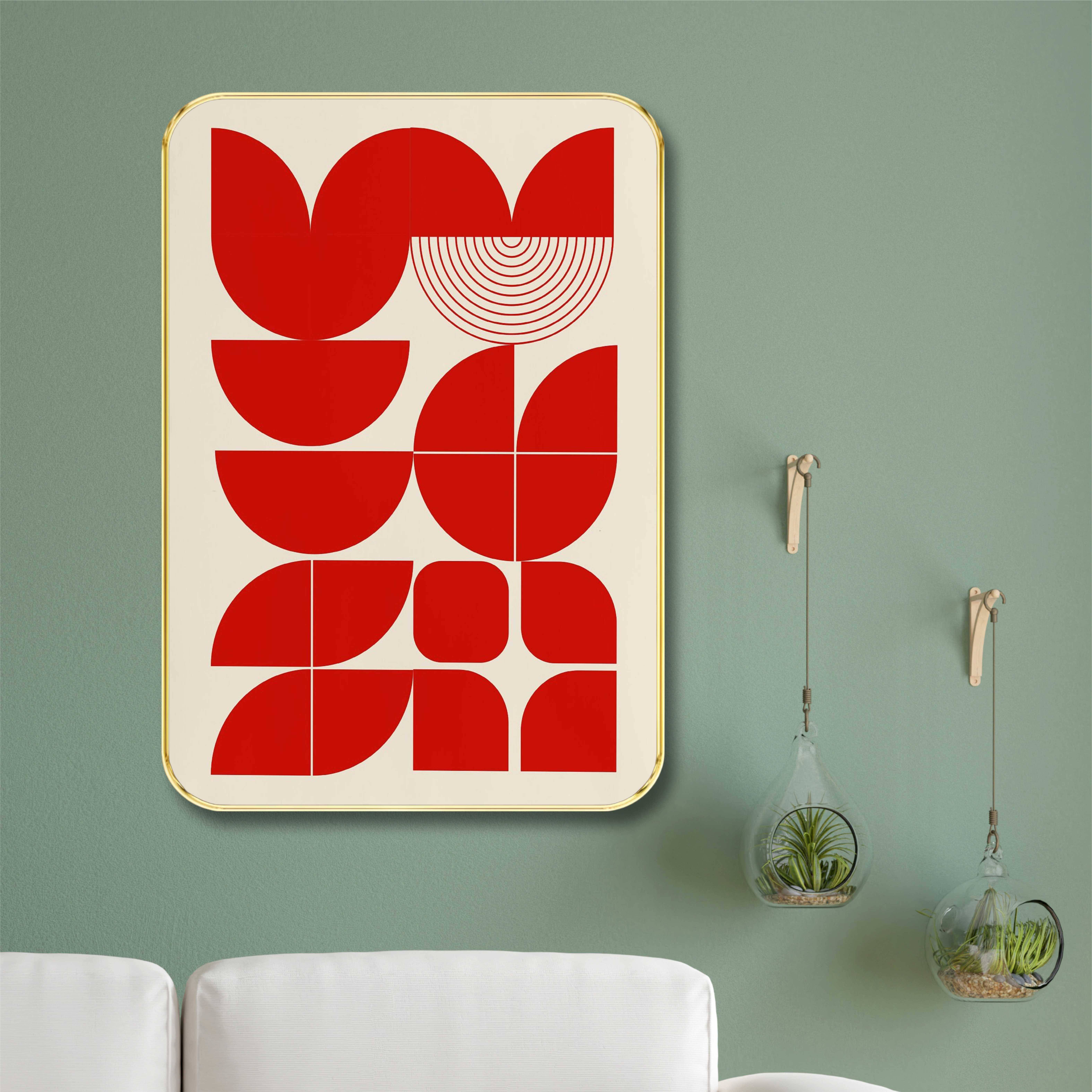 Saf Red Geometric Bauhaus Wall Art – Modern Minimalist Abstract Design Poster for Living Room & Office – Bold Shapes on Cream Background     			Saf Red Geometric Bauhaus Wall Art – Modern Minimalist Abstract Design Poster for Living Room & Office – Bold Shapes on Cream Background
