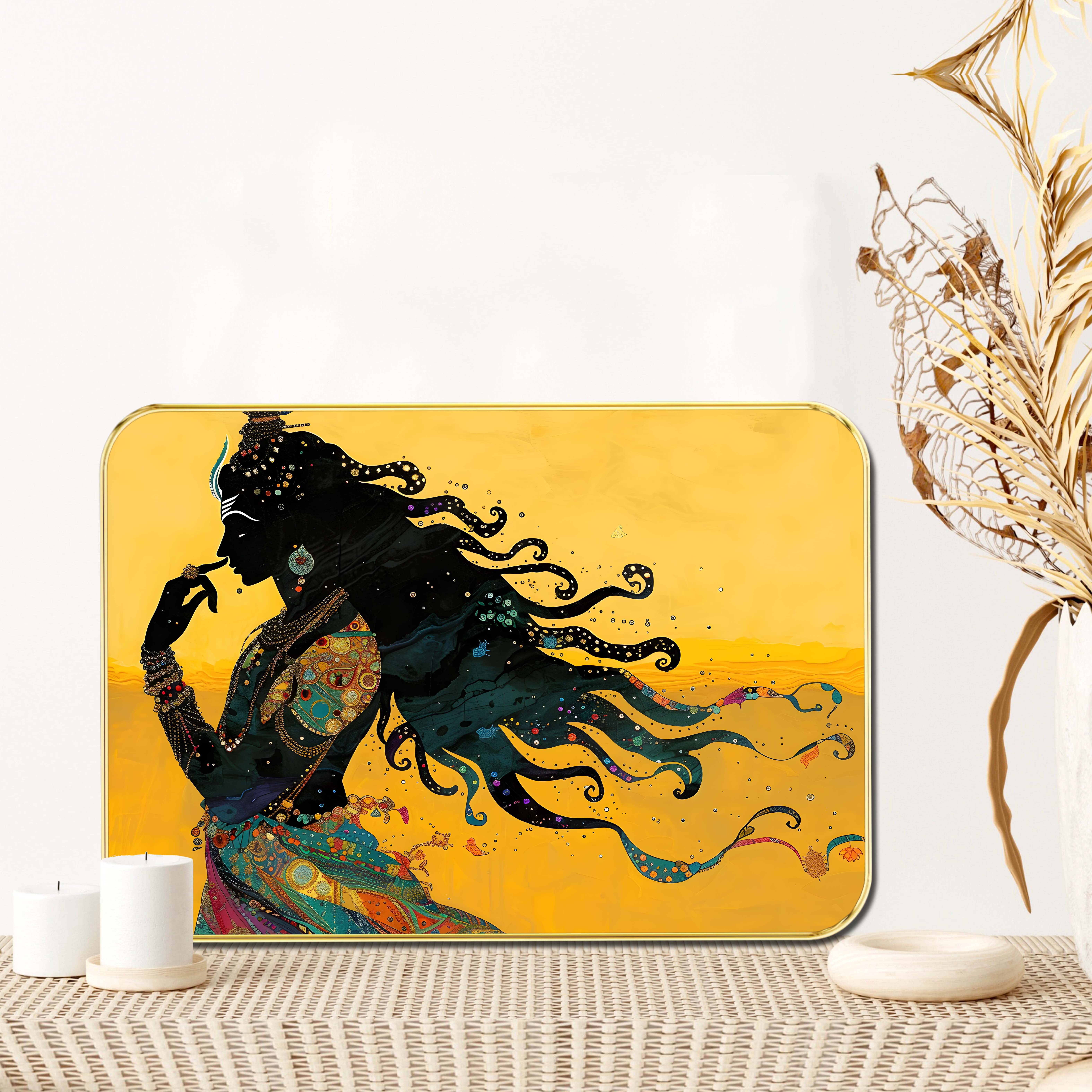 Saf Shree Krishna Wall Art Painting | Flute Playing Silhouette with Flowing Ornaments | Spiritual Decorative Framed Artwork for Home & Gifting Saf Shree Krishna Wall Art Painting | Flute Playing Silhouette with Flowing Ornaments | Spiritual Decorative Framed Artwork for Home & Gifting