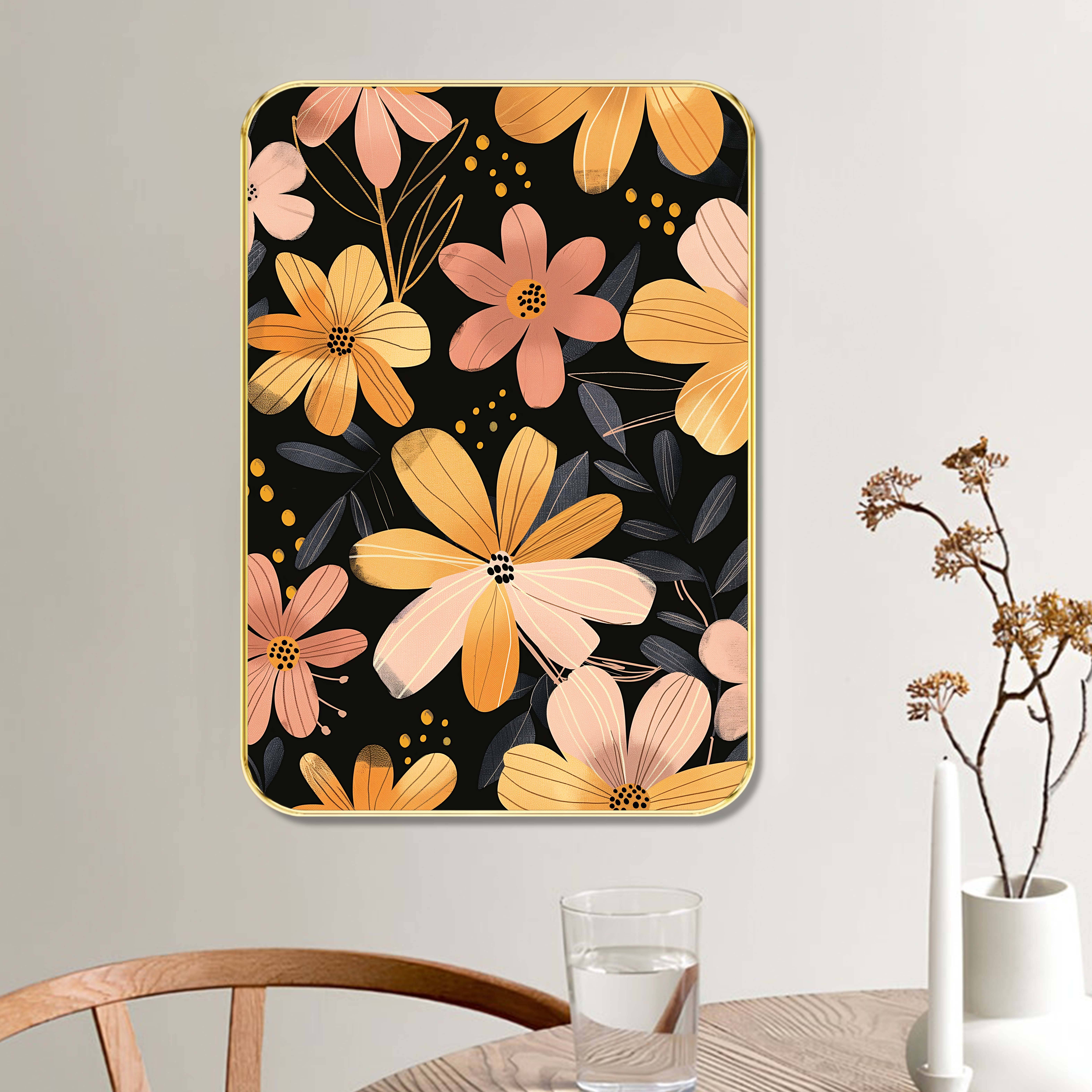 Saf Vibrant Floral Wall Art with Golden Frame | Multicolor Modern Botanical Painting on Black Background | Decorative Painting Art for Bedroom, Living Room, Hallway –     			Saf Vibrant Floral Wall Art with Golden Frame | Multicolor Modern Botanical Painting on Black Background | Decorative Painting Art for Bedroom, Living Room, Hallway –