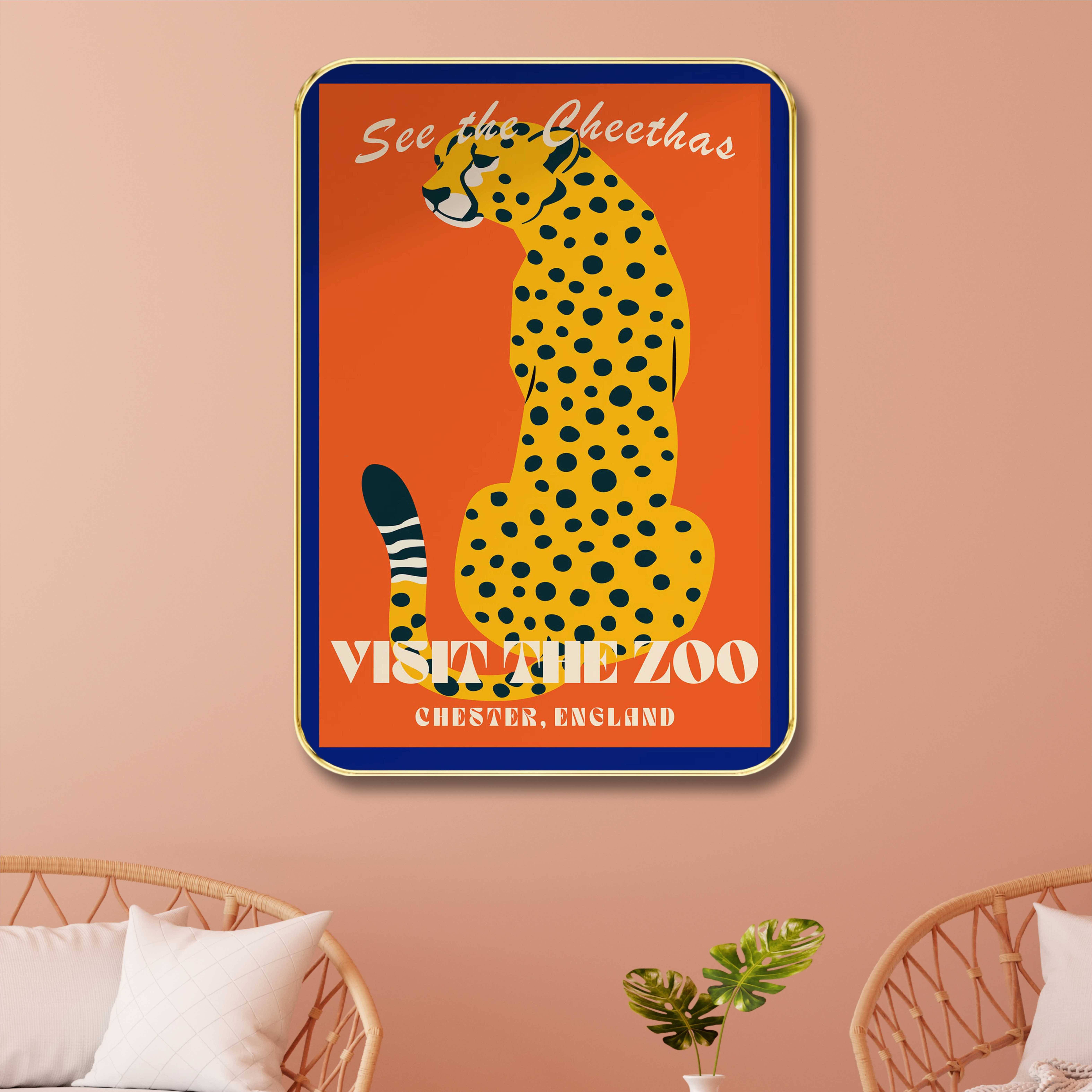 Saf Vintage Cheetah Zoo Poster – Retro “Visit the Zoo” Wall Art Print – Chester England Wildlife Illustration for Nursery, Kids Room, or Safari-Themed Decor Saf Vintage Cheetah Zoo Poster – Retro “Visit the Zoo” Wall Art Print – Chester England Wildlife Illustration for Nursery, Kids Room, or Safari-Themed Decor