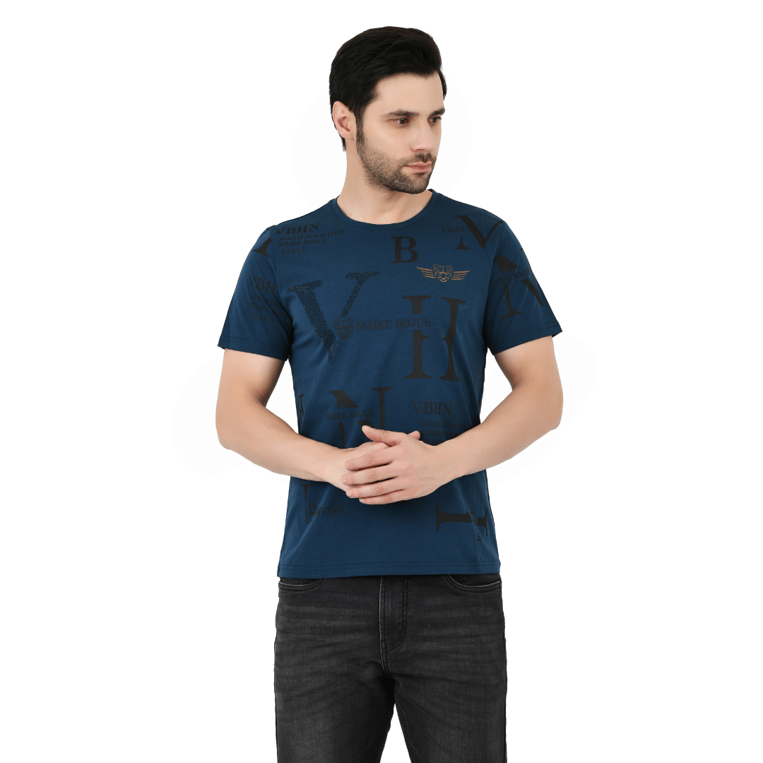     			Sageware Men Cotton Regular Fit Solid T-Shirt ( Blue )