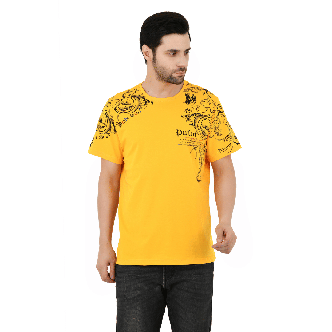 Sageware Men Cotton Regular Fit Printed T-Shirt ( Yellow ) Sageware Men Cotton Regular Fit Printed T-Shirt ( Yellow )