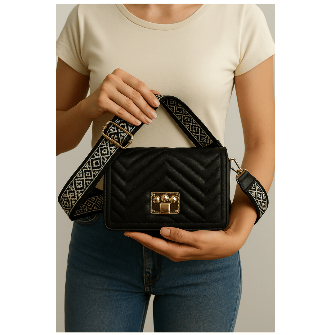     			Sageware Sling Bag Faux Leather Set of 1 ( Black )