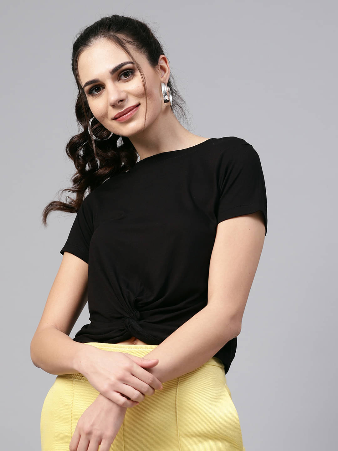 Sassafras Women Viscose Solid Regular Fit Round Neck T-Shirt ( Black ) Sassafras Women Viscose Solid Regular Fit Round Neck T-Shirt ( Black )