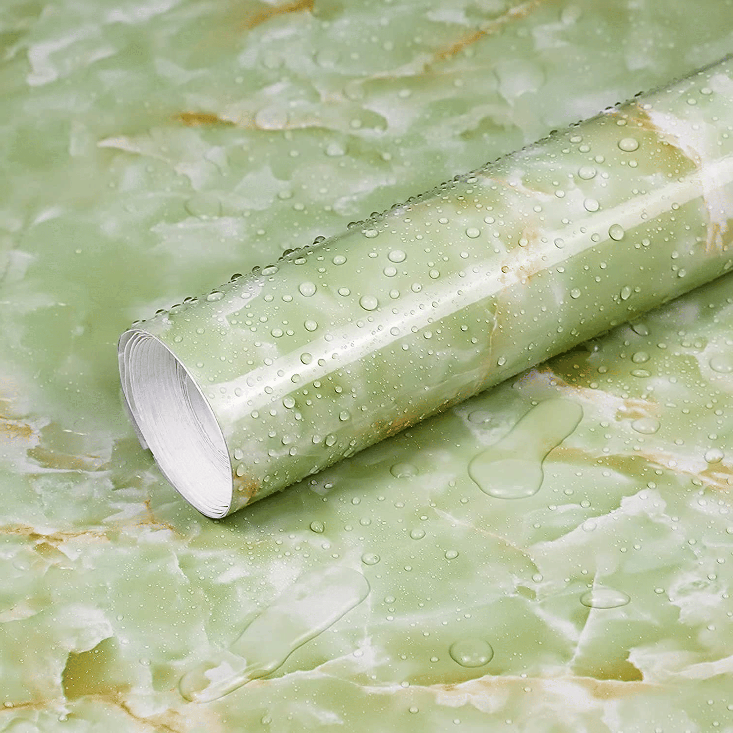     			Self Adhesive Green Marble Wallpaper Roll | Pack of 2 | Glossy Finish | Waterproof PVC Wall Sticker | 60x200cm Each | Peel and Stick Contact Paper for Walls & Furniture
