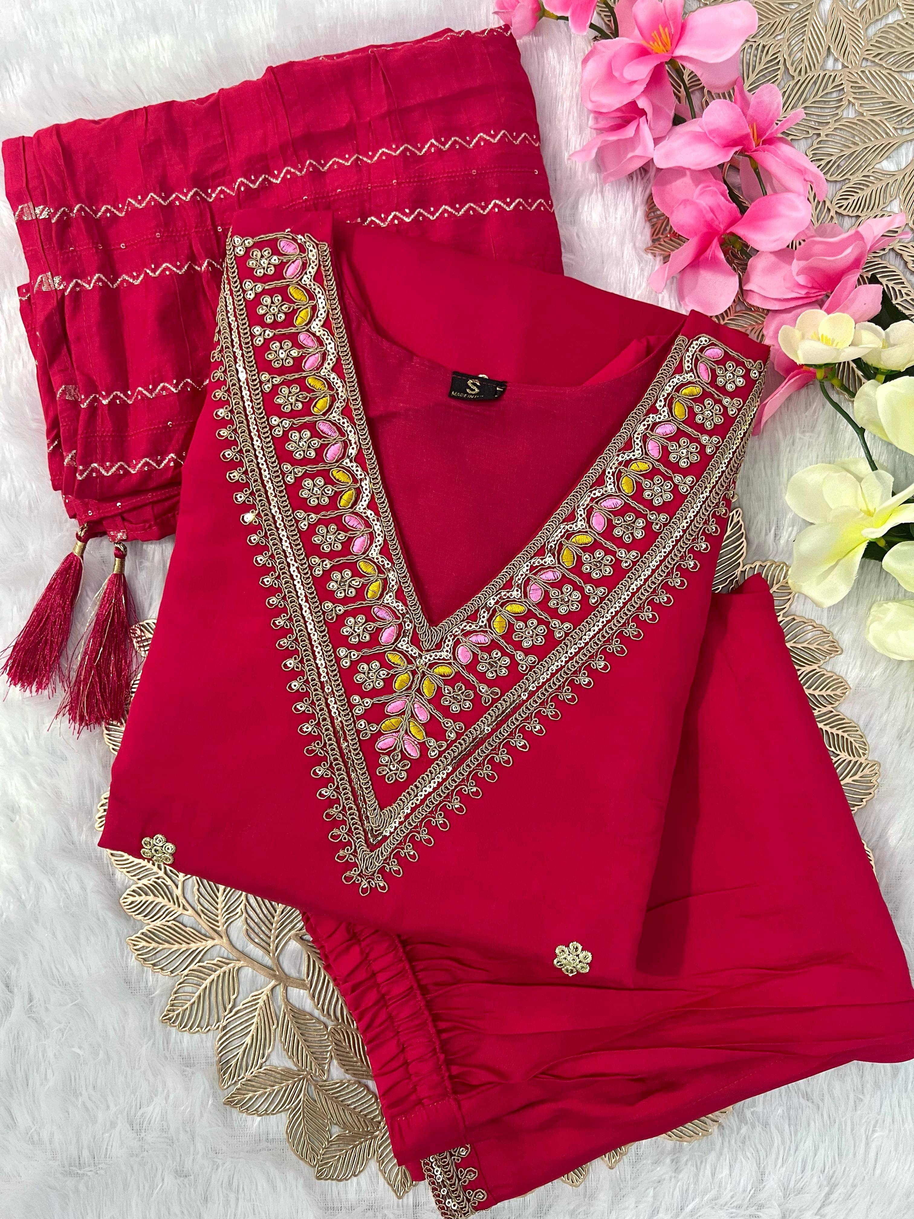 VT NX Women Viscose Embroidered Straight Kurti With Pants ( Pink )     			VT NX Women Viscose Embroidered Straight Kurti With Pants ( Pink )