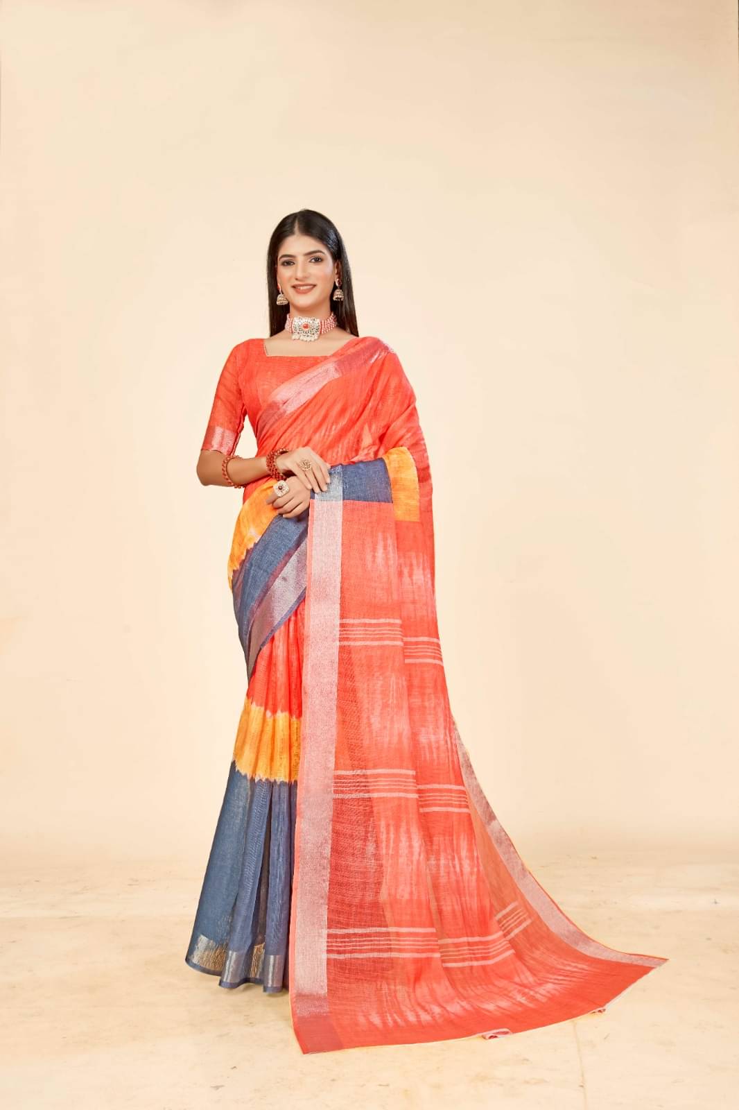 VTEXX Cotton Printed Saree With Unstitched Blouse Piece ( Orange )     			VTEXX Cotton Printed Saree With Unstitched Blouse Piece ( Orange )