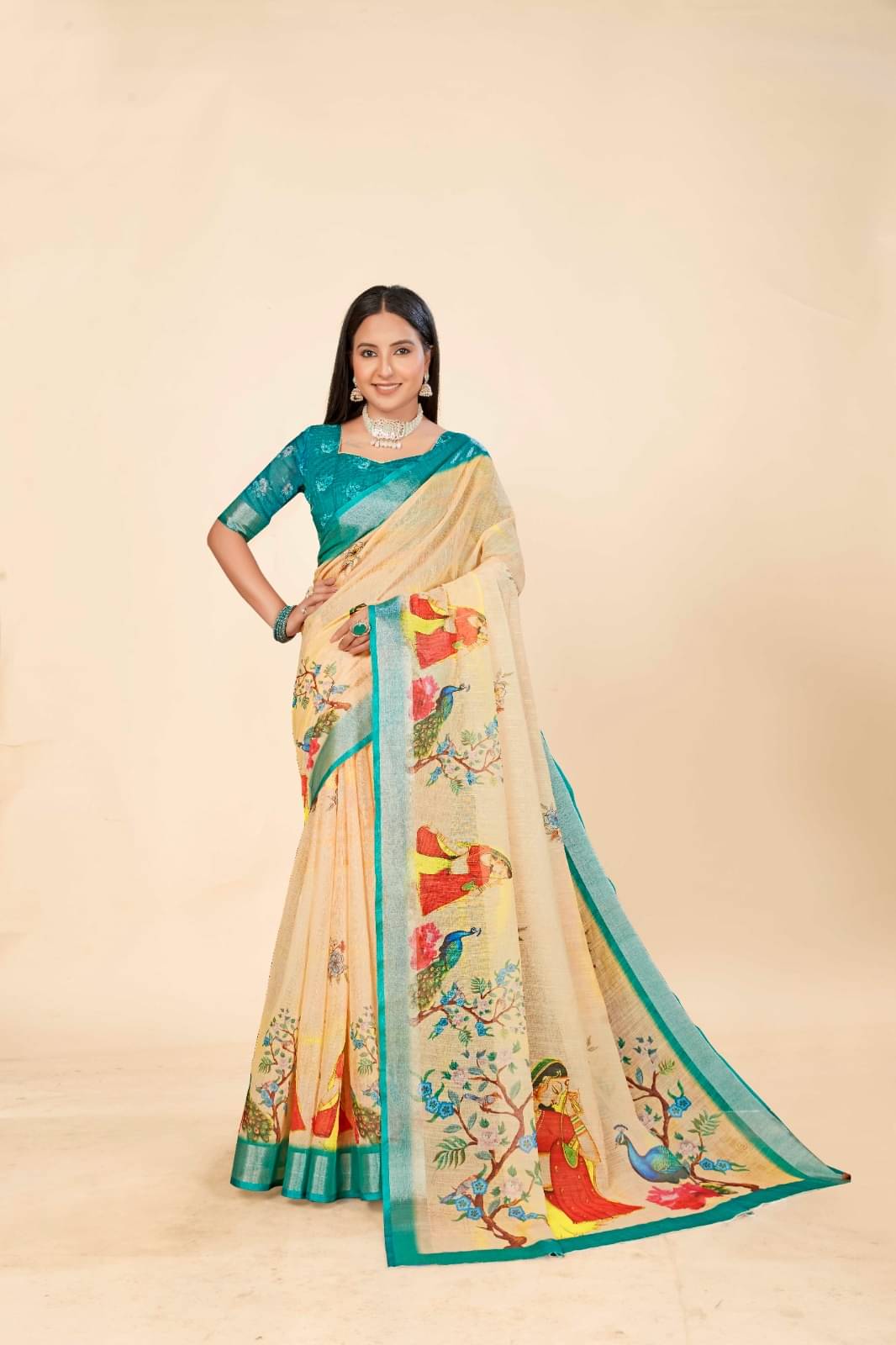 VTEXX Cotton Printed Saree With Unstitched Blouse Piece ( Beige1 ) VTEXX Cotton Printed Saree With Unstitched Blouse Piece ( Beige1 )