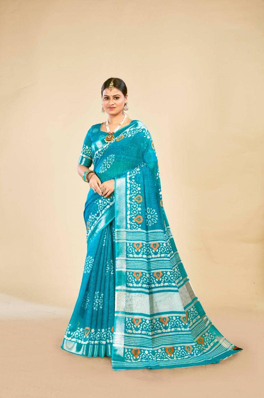 VTEXX Cotton Printed Saree With Unstitched Blouse Piece ( Blue )     			VTEXX Cotton Printed Saree With Unstitched Blouse Piece ( Blue )