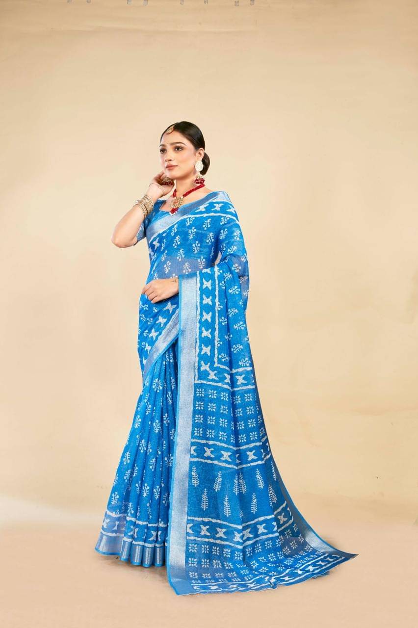 VTEXX Cotton Printed Saree With Unstitched Blouse Piece ( Rama ) VTEXX Cotton Printed Saree With Unstitched Blouse Piece ( Rama )