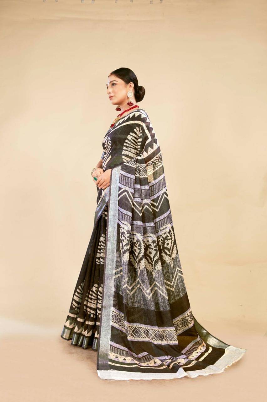     			VTEXX Cotton Printed Saree With Unstitched Blouse Piece ( Black )