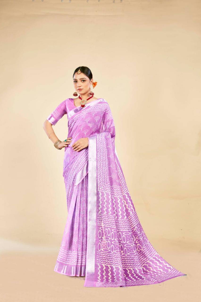 VTEXX Cotton Printed Saree With Unstitched Blouse Piece ( Purple ) VTEXX Cotton Printed Saree With Unstitched Blouse Piece ( Purple )