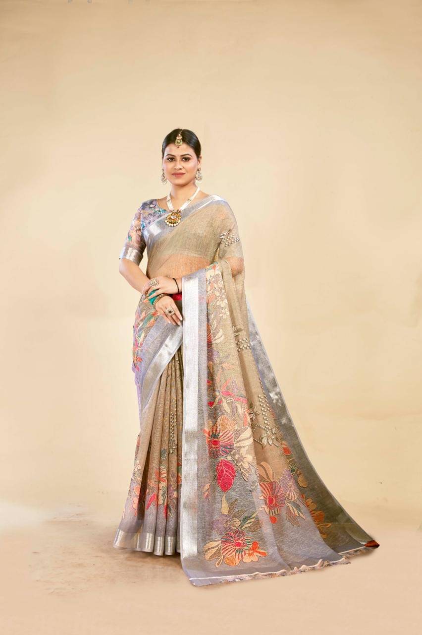 VTEXX Cotton Printed Saree With Unstitched Blouse Piece ( Grey )     			VTEXX Cotton Printed Saree With Unstitched Blouse Piece ( Grey )
