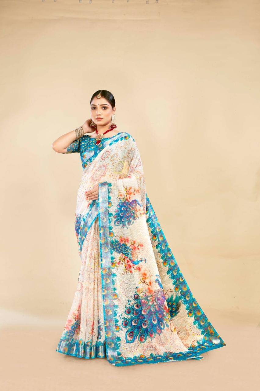     			VTEXX Cotton Printed Saree With Unstitched Blouse Piece ( Beige )