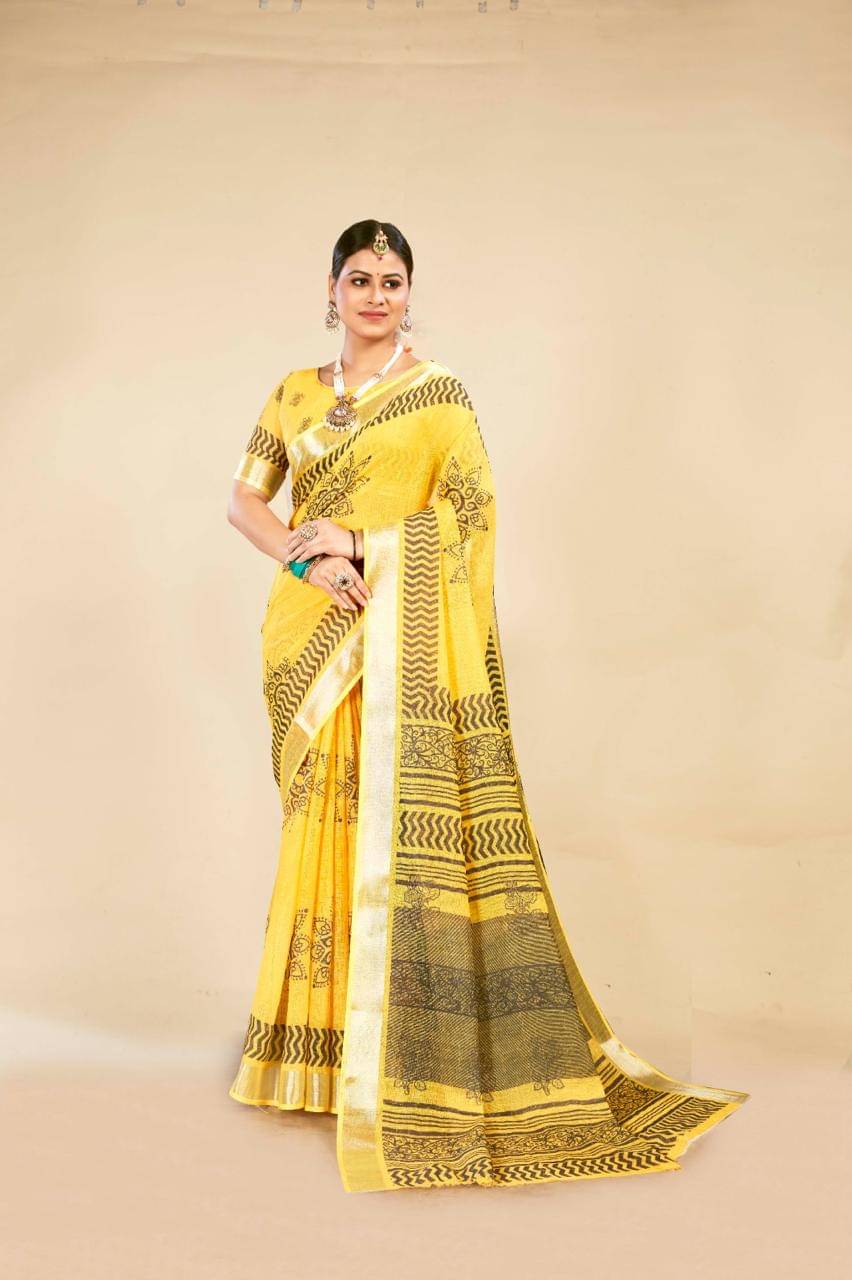     			VTEXX Cotton Printed Saree With Unstitched Blouse Piece ( Yellow1 )
