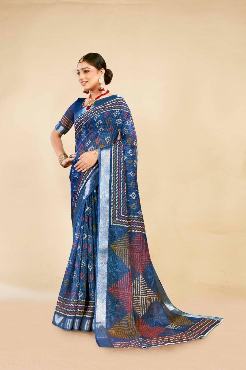 VTEXX Cotton Printed Saree With Unstitched Blouse Piece ( Navy Blue ) VTEXX Cotton Printed Saree With Unstitched Blouse Piece ( Navy Blue )