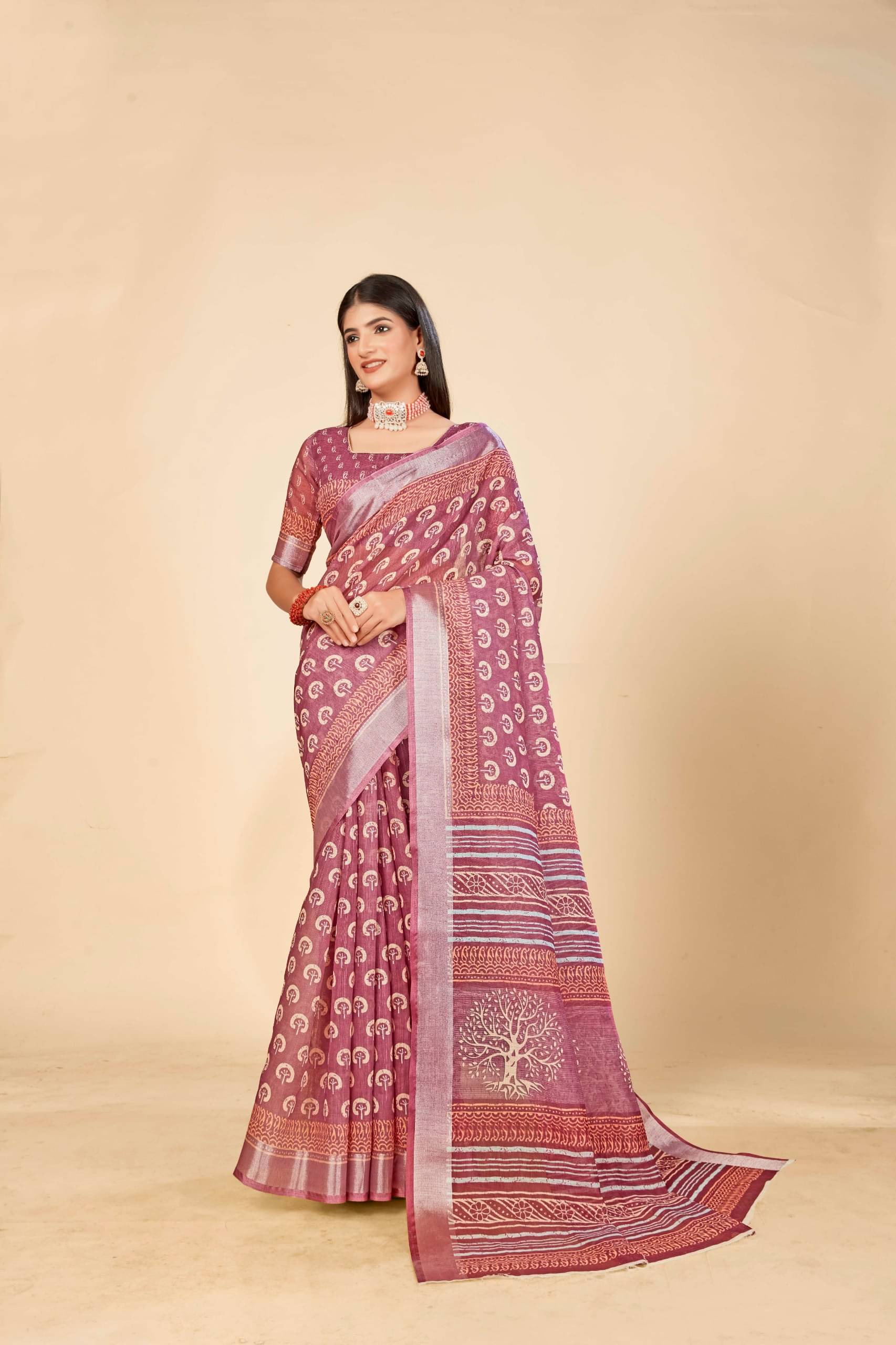     			VTEXX Cotton Printed Saree With Unstitched Blouse Piece ( Brown )