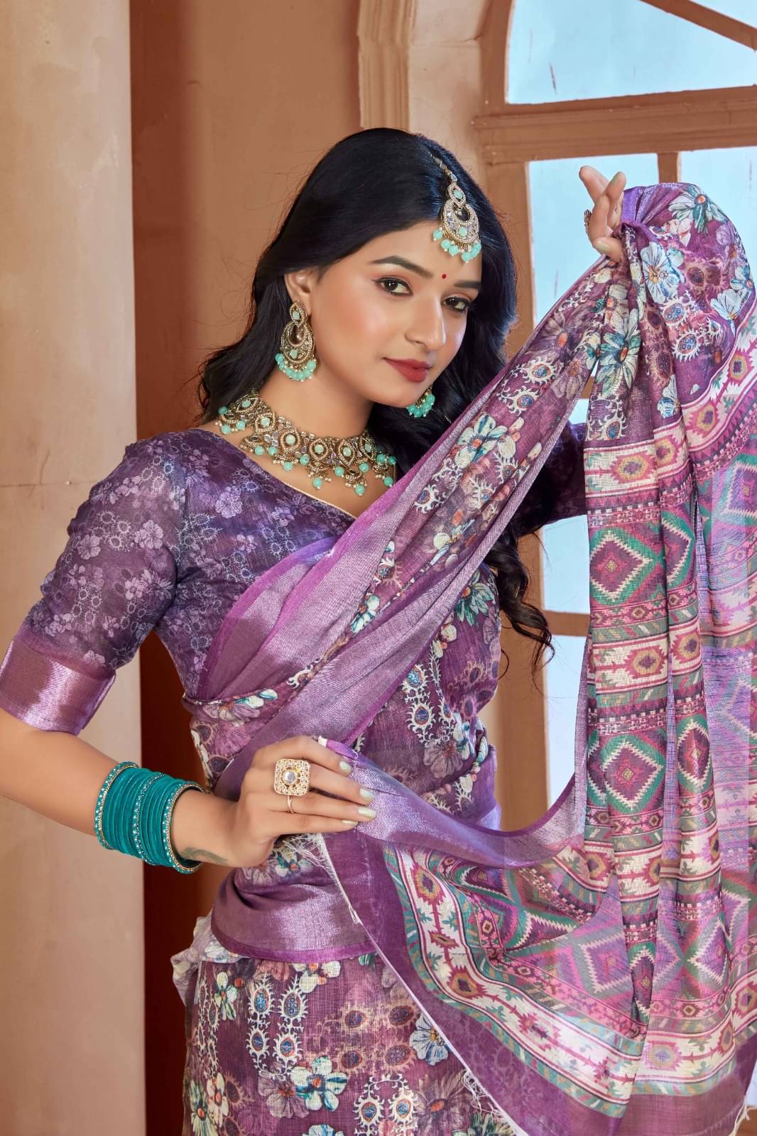 VTEXX Cotton Printed Saree With Unstitched Blouse Piece ( Purple ) VTEXX Cotton Printed Saree With Unstitched Blouse Piece ( Purple )