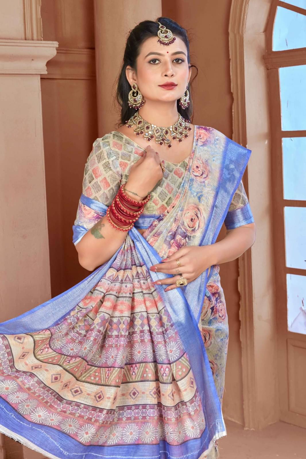     			VTEXX Cotton Printed Saree With Unstitched Blouse Piece ( Light Green )