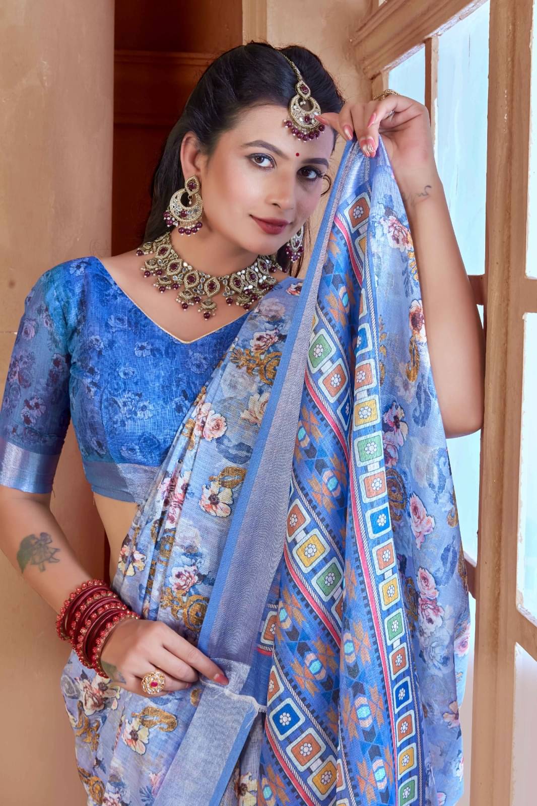 VTEXX Cotton Printed Saree With Unstitched Blouse Piece ( Multicolor 8 )     			VTEXX Cotton Printed Saree With Unstitched Blouse Piece ( Multicolor 8 )