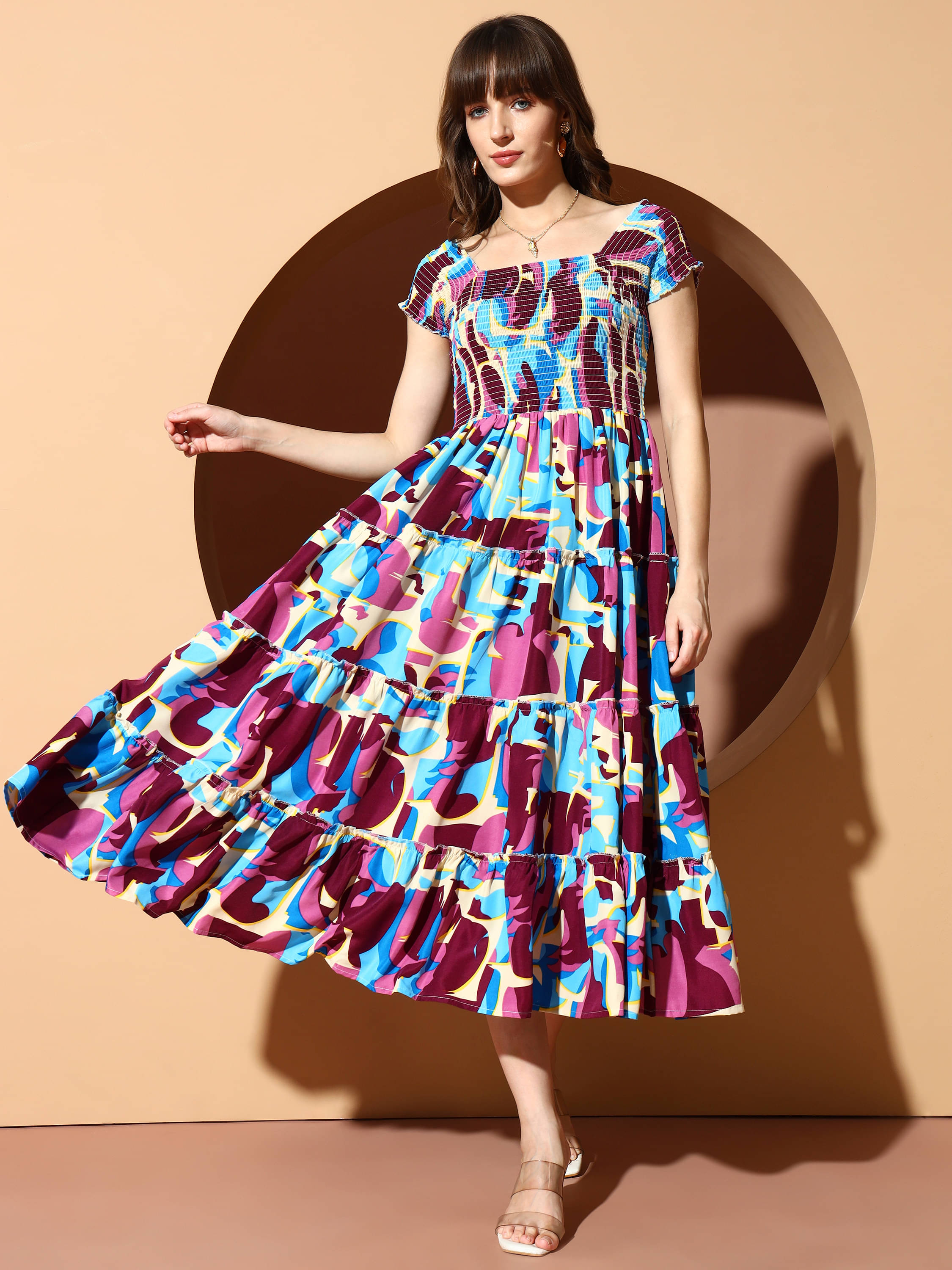 ZWERLON Women Polyester Printed A-line Dress ( Purple ) ZWERLON Women Polyester Printed A-line Dress ( Purple )