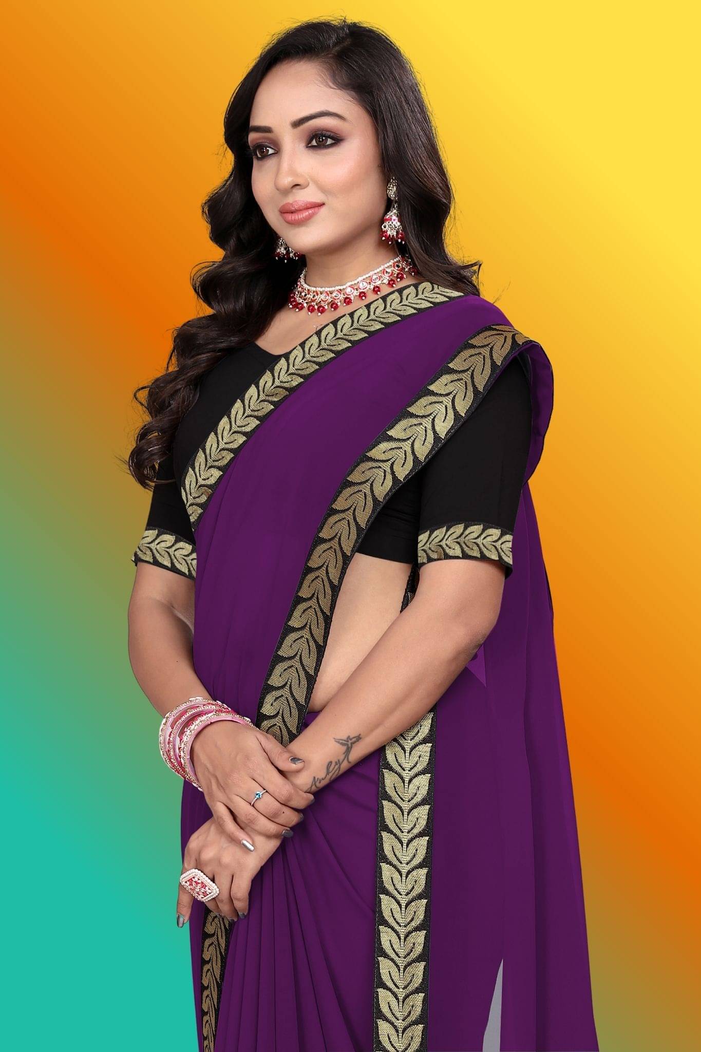 aaishreekhodiyar Chiffon Self Design Saree With Unstitched Blouse Piece ( Wine ) aaishreekhodiyar Chiffon Self Design Saree With Unstitched Blouse Piece ( Wine )