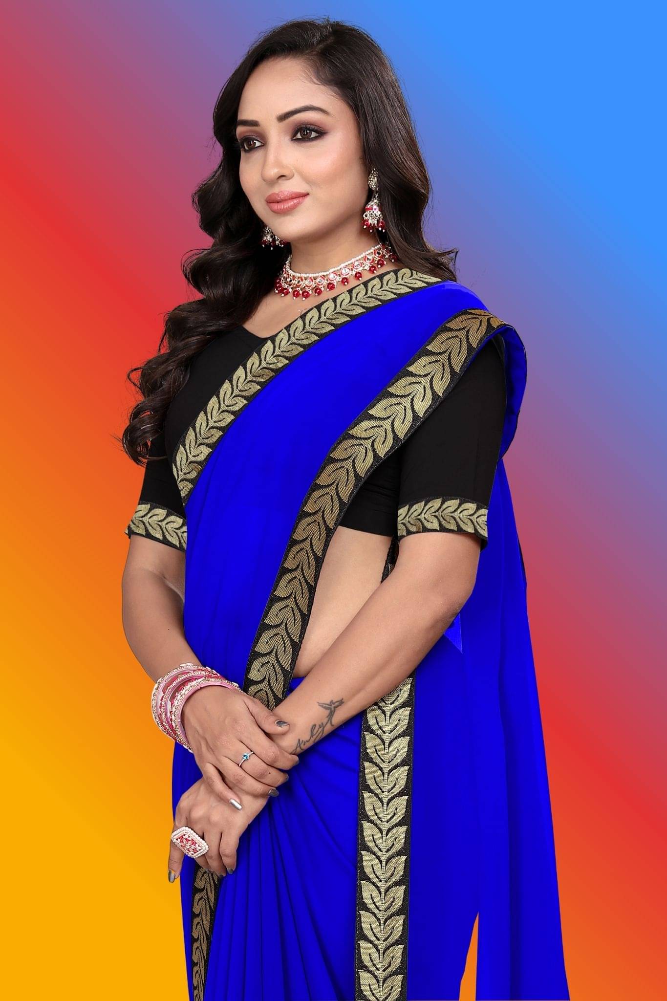 aaishreekhodiyar Chiffon Self Design Saree With Unstitched Blouse Piece ( Blue ) aaishreekhodiyar Chiffon Self Design Saree With Unstitched Blouse Piece ( Blue )
