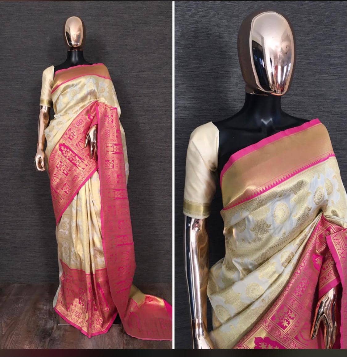 fab woven Art Silk Woven Kanjeevaram Sarees With Unstitched Blouse Piece ( White ) - Sarees | Buy online on ZillyBuy