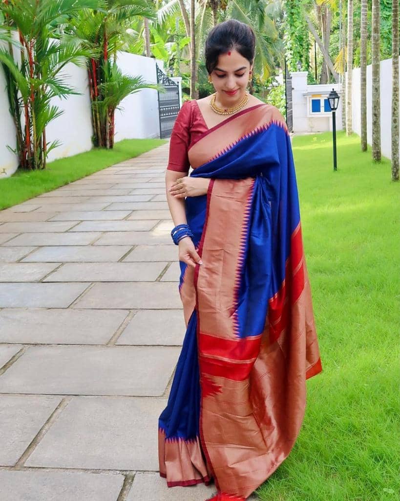 fab woven Art Silk Woven Kanjeevaram Sarees With Unstitched Blouse Piece ( Blue ) - Sarees | Buy online on ZillyBuy