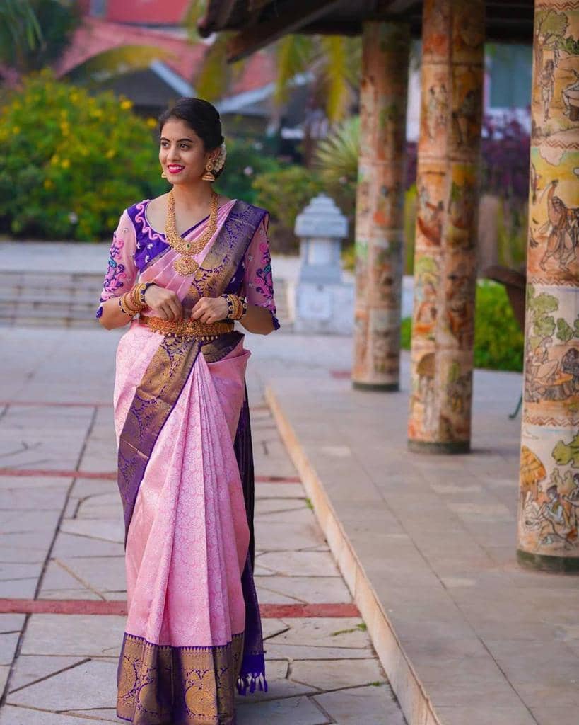 fab woven Art Silk Woven Kanjeevaram Sarees With Unstitched Blouse Piece ( Pink ) - Sarees | Buy online on ZillyBuy