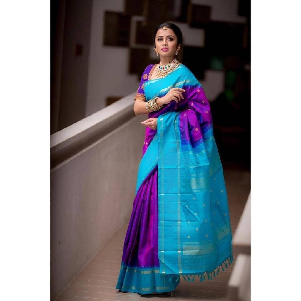 fab woven Art Silk Woven Kanjeevaram Sarees With Unstitched Blouse Piece ( Purple ) - Sarees | Buy online on ZillyBuy