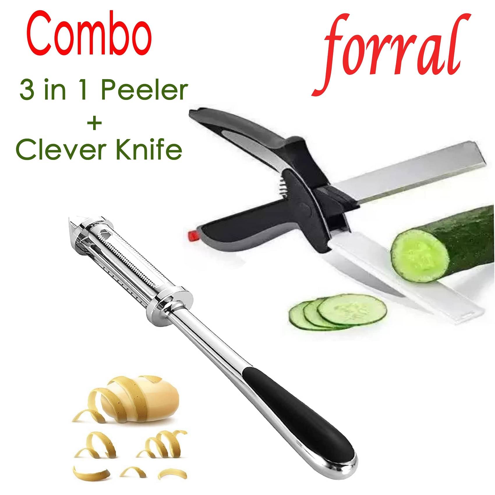     			forral Silver Stainless Steel Combo 3in1 Peeler with Clever Knife