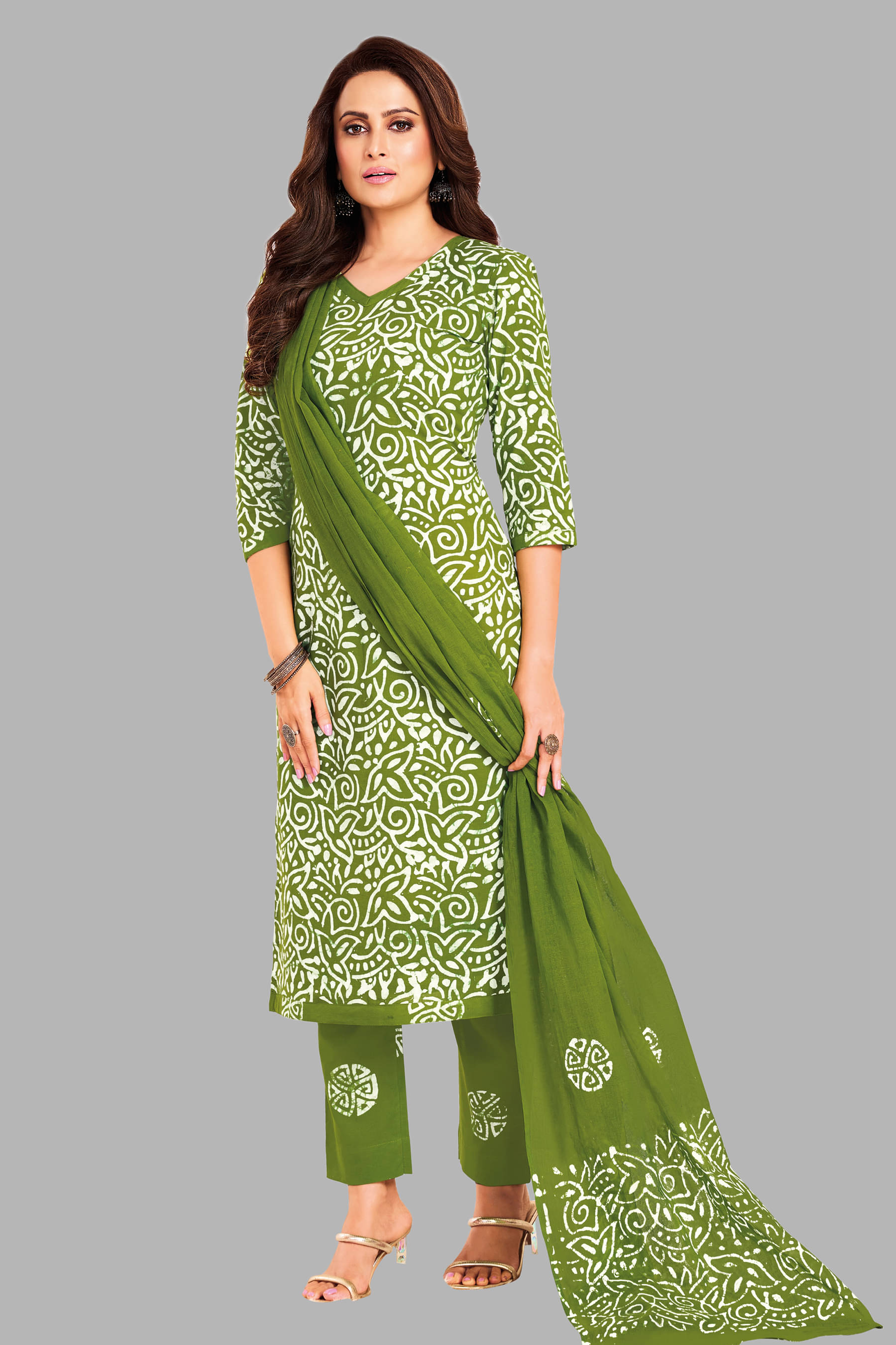 shree jeenmata collection Women Cotton Printed Straight Kurti With Pants ( Green )     			shree jeenmata collection Women Cotton Printed Straight Kurti With Pants ( Green )