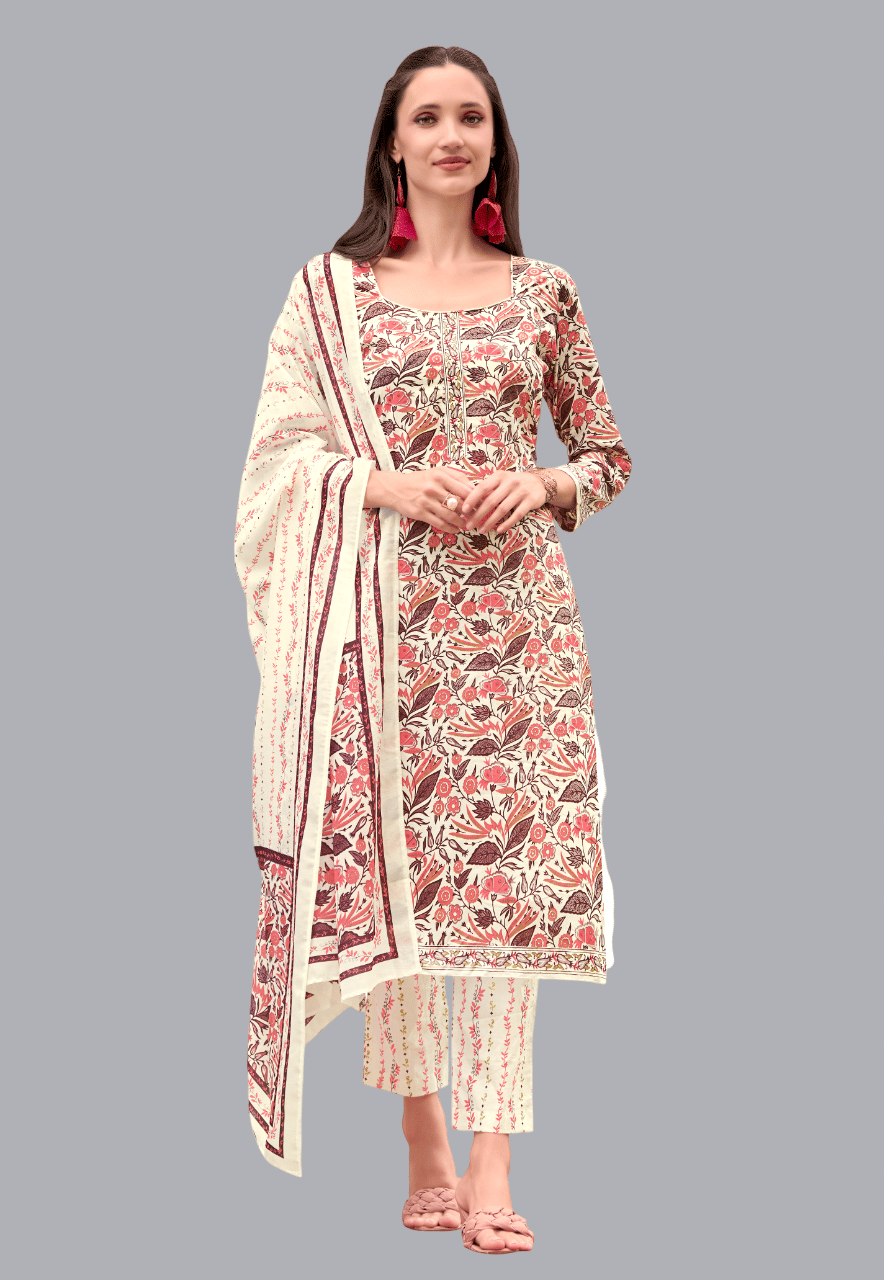     			shree jeenmata collection Women Cotton Printed Straight Kurti With Pants ( Multicolor )