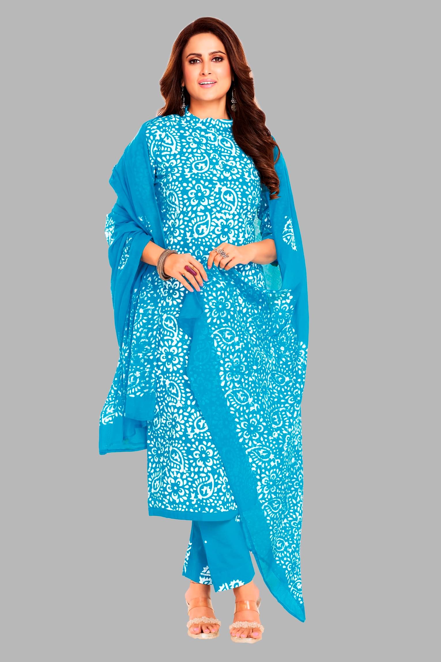     			shree jeenmata collection Women Cotton Printed Straight Kurti With Pants ( Blue )