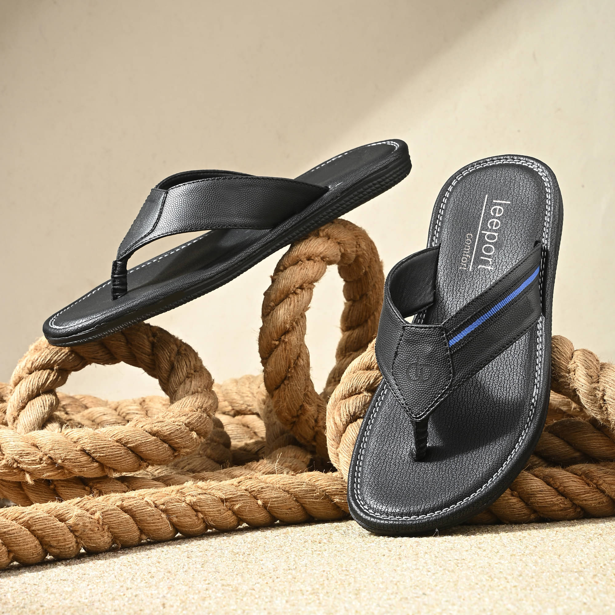     			Leeport Black Men's Thong Flip Flop