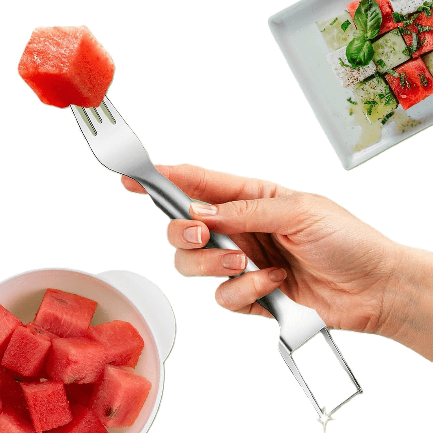    			2-in-1 Watermelon Slicer and Fork Combo – Stainless Steel Fruit Cutter Tool