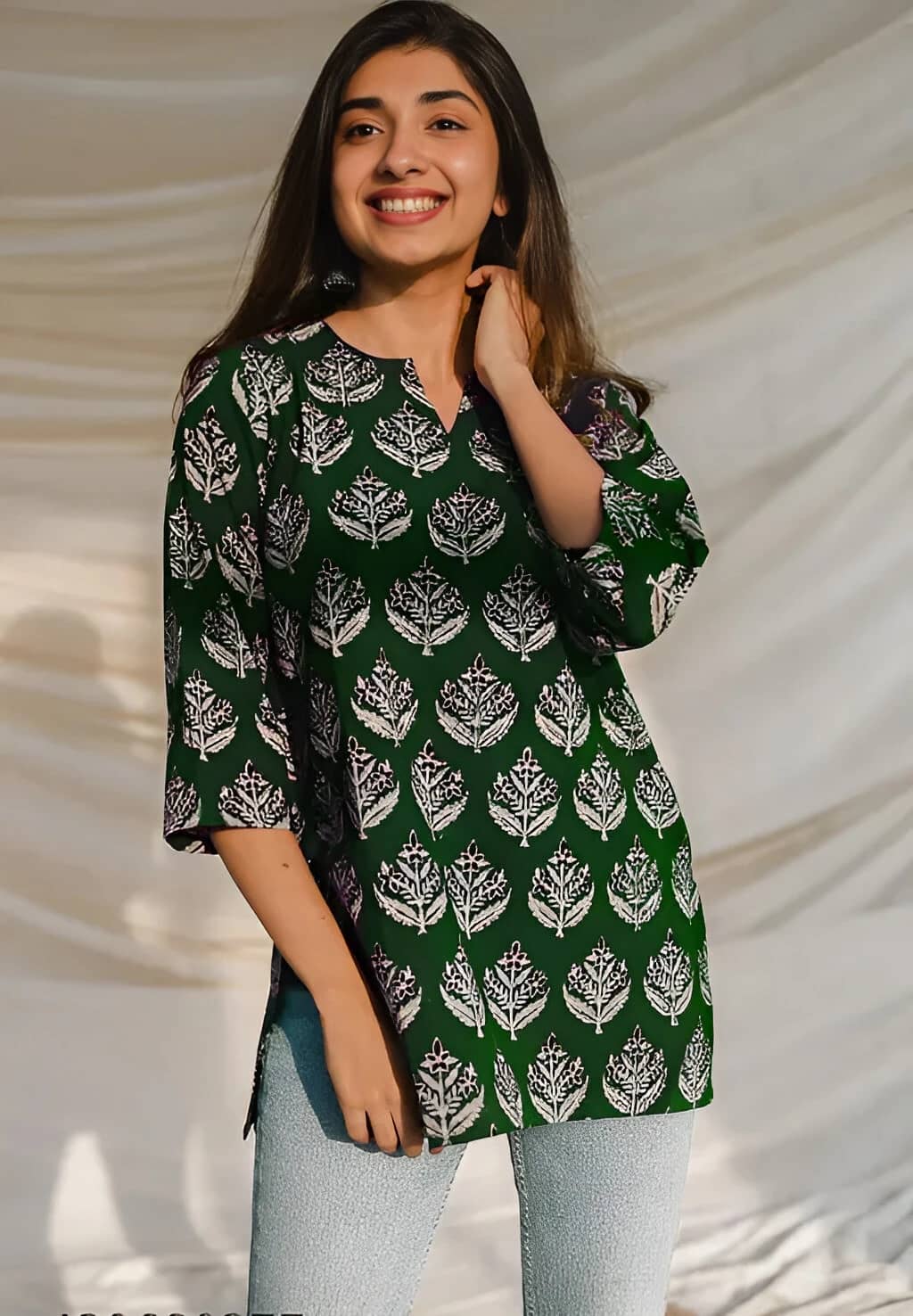 AK FASHION MALL Women Cotton Blend Printed Alia Cut Kurti ( Green ) - Kurtis, Tunics | Buy online on ZillyBuy
