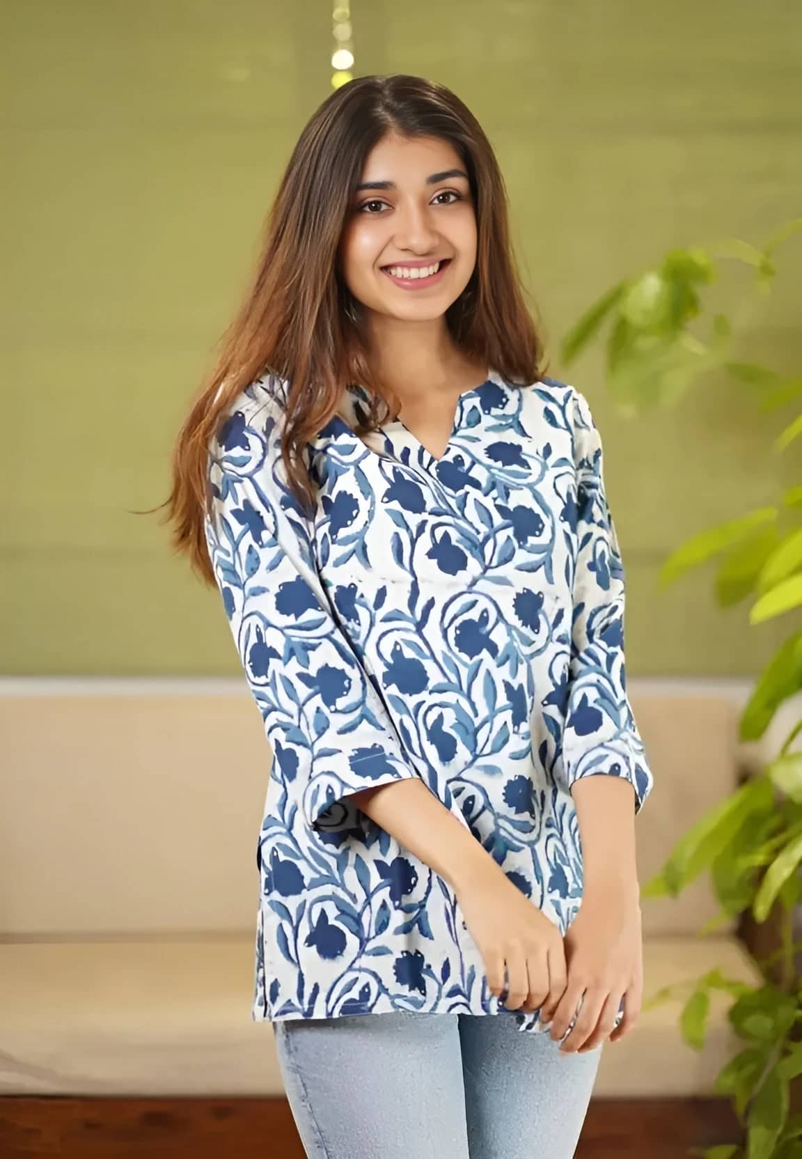 AK FASHION MALL Women Cotton Blend Printed Alia Cut Kurti ( Blue ) - Kurtis, Tunics | Buy online on ZillyBuy