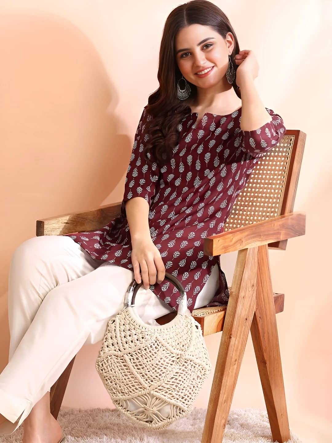 AK FASHION MALL Women Cotton Blend Printed Alia Cut Kurti ( Maroon ) - Kurtis, Tunics | Buy online on ZillyBuy