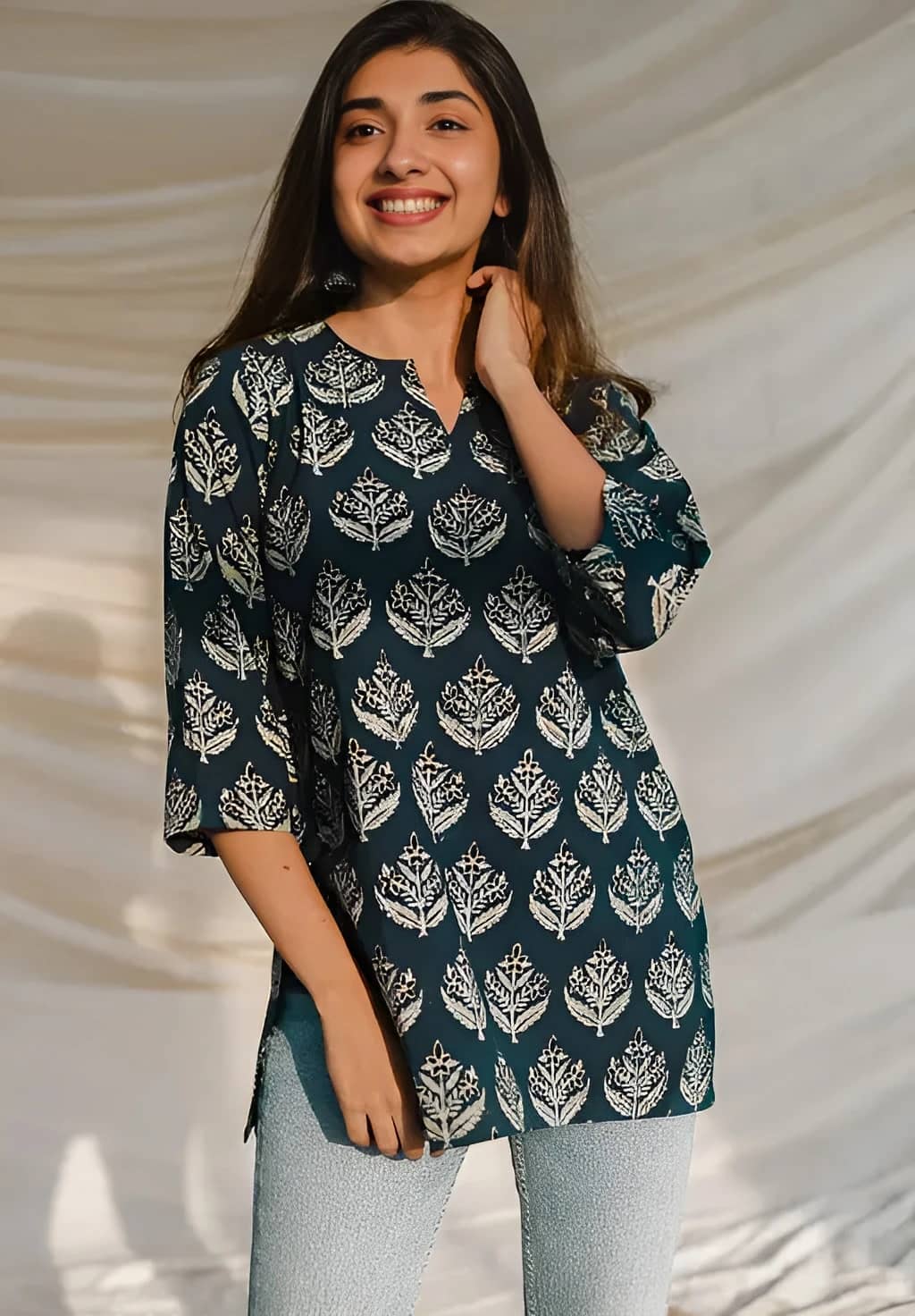 AK FASHION MALL Women Cotton Blend Printed Alia Cut Kurti ( Green ) - Kurtis, Tunics | Buy online on ZillyBuy