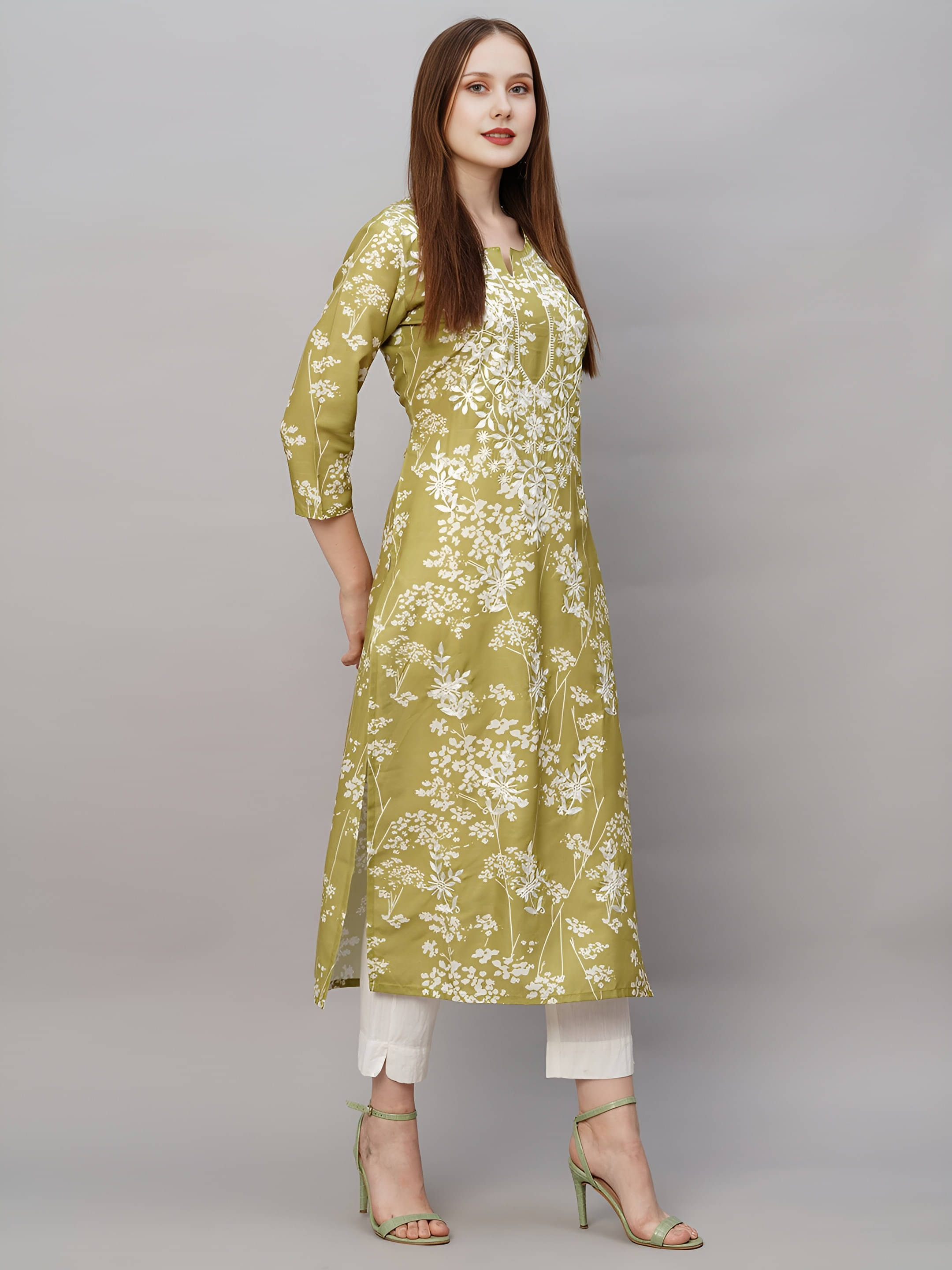     			AK FASHION MALL Women Cotton Blend Printed A-line Kurti ( Beige )