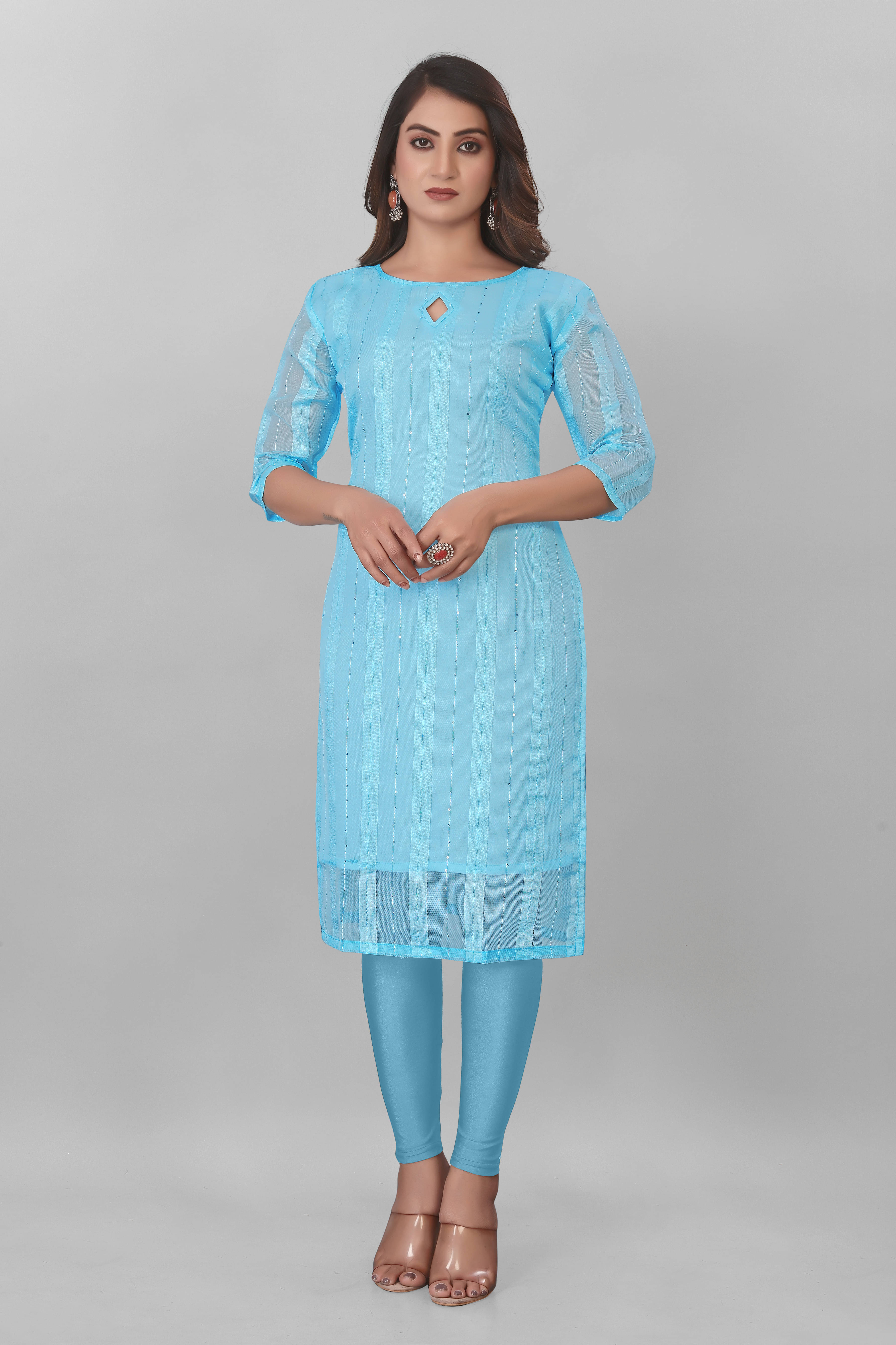     			AK FASHION MALL Women Organza Embroidered A-line Kurti ( Light Blue )
